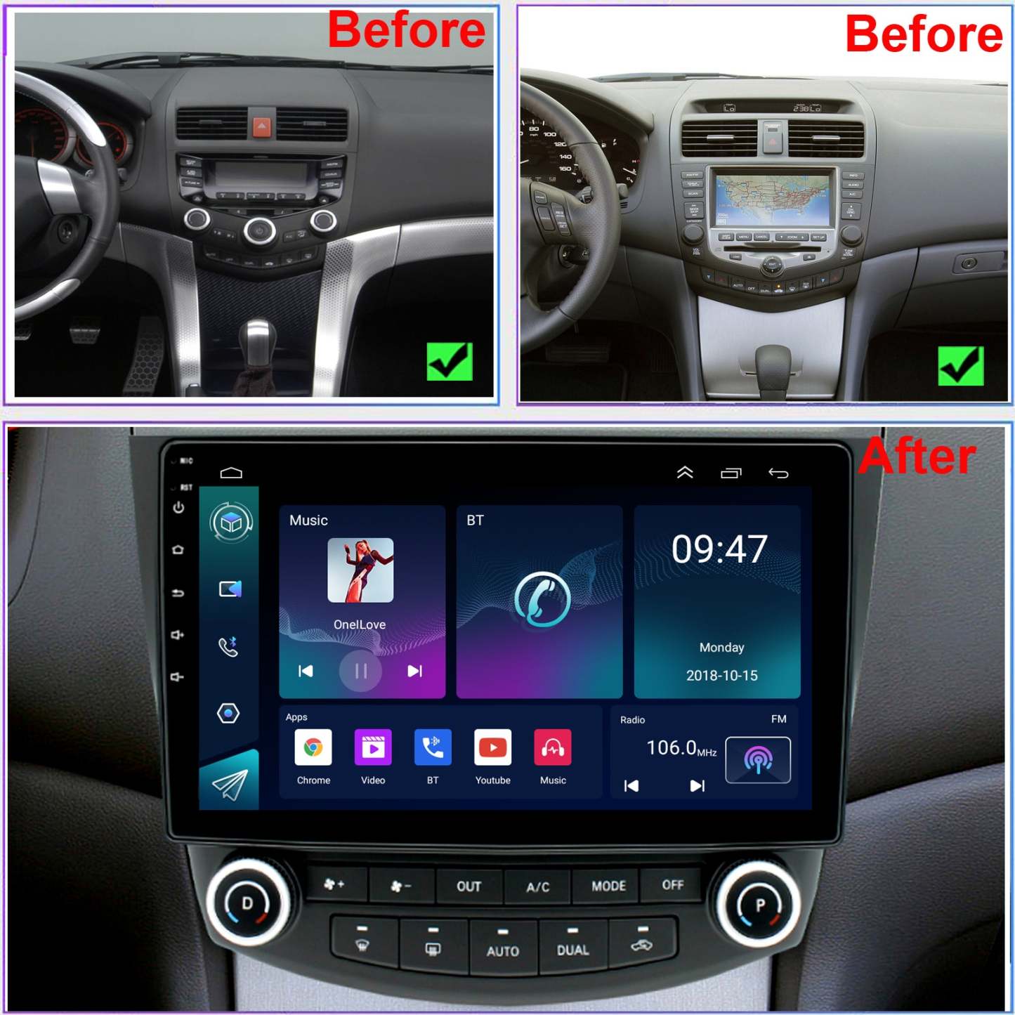 For Honda Accord 7th Gen 2003-2007 Radio upgrade,10.1-inch QLED 8-Core CPU,touch screen Stereo,Wireless CarPlay & Android Auto,keep OEM Controls