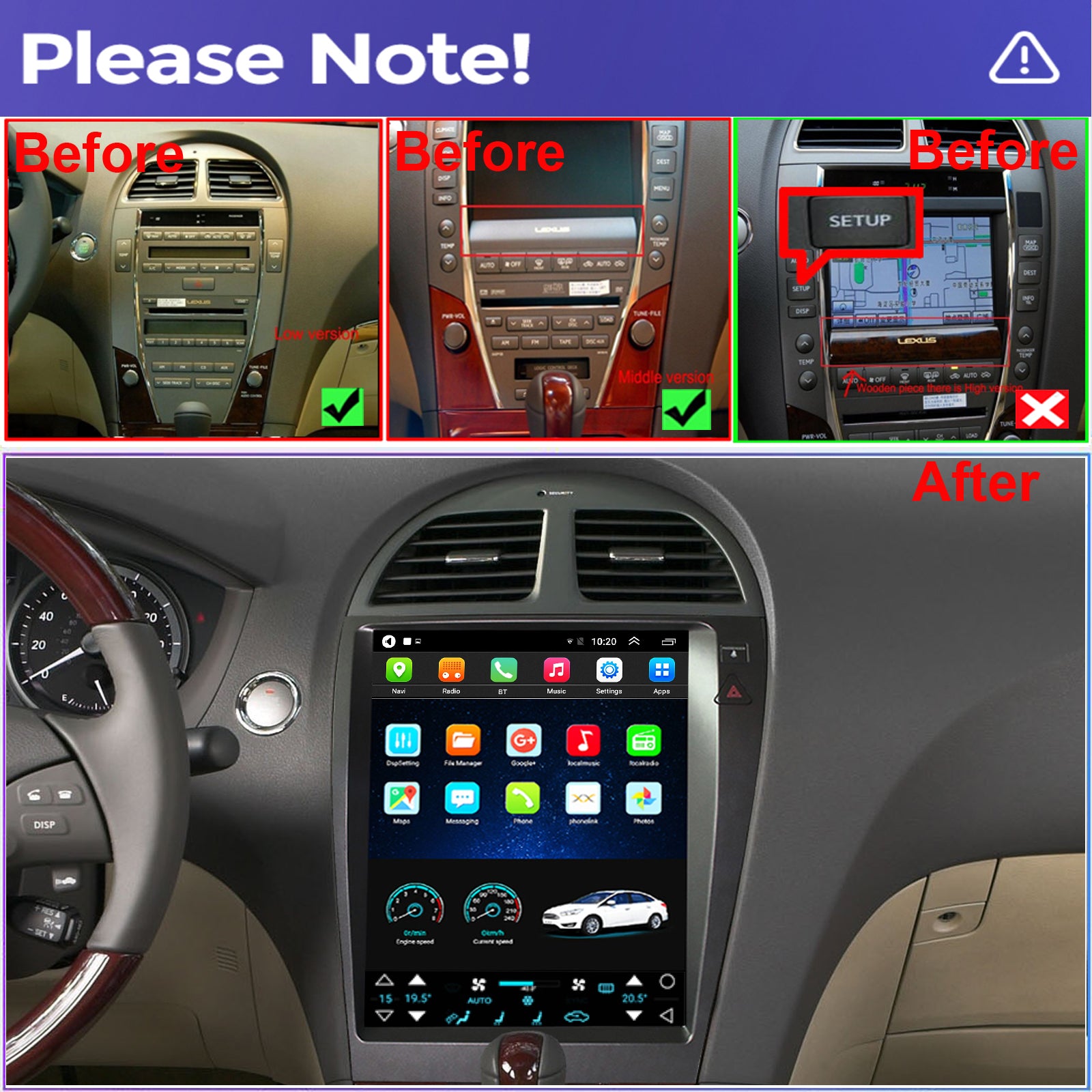 For Lexus ES300 ES330 2007-2012 Radio upgrade,12.8-inch QLED 8-Core CPU,touch screen Stereo,Wireless CarPlay & Android Auto,keep OEM Controls