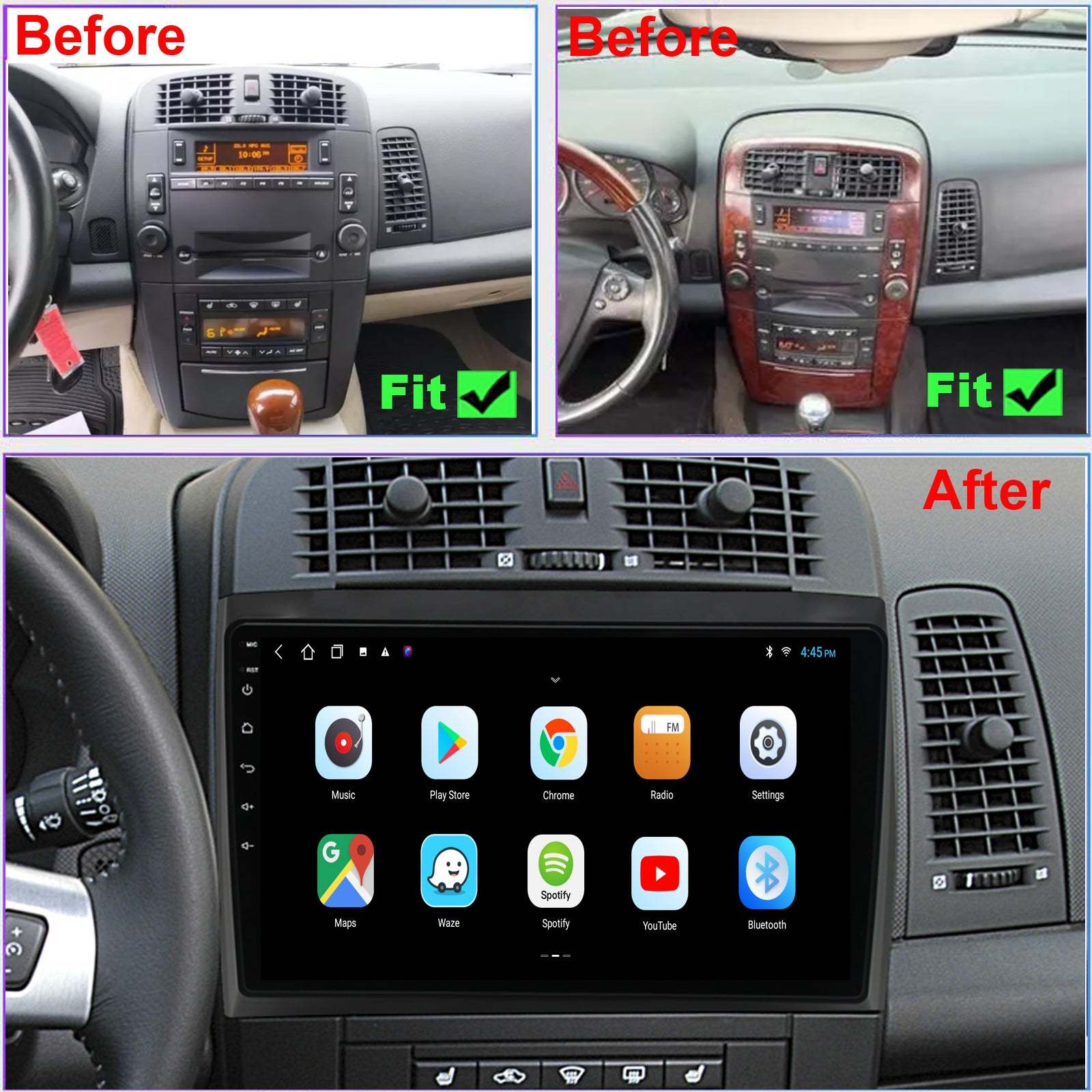 For Cadillac SRX 2003-2007 Radio upgrade,9-inch QLED 8-Core CPU,touch screen Stereo,Wireless CarPlay & Android Auto,keep OEM Controls
