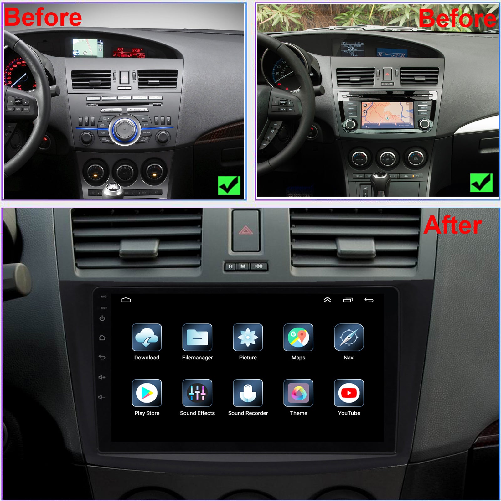 For Mazda 3 2010-2013 Radio upgrade,9-inch QLED 8-Core CPU,touch screen Stereo,Wireless CarPlay & Android Auto,keep OEM Controls