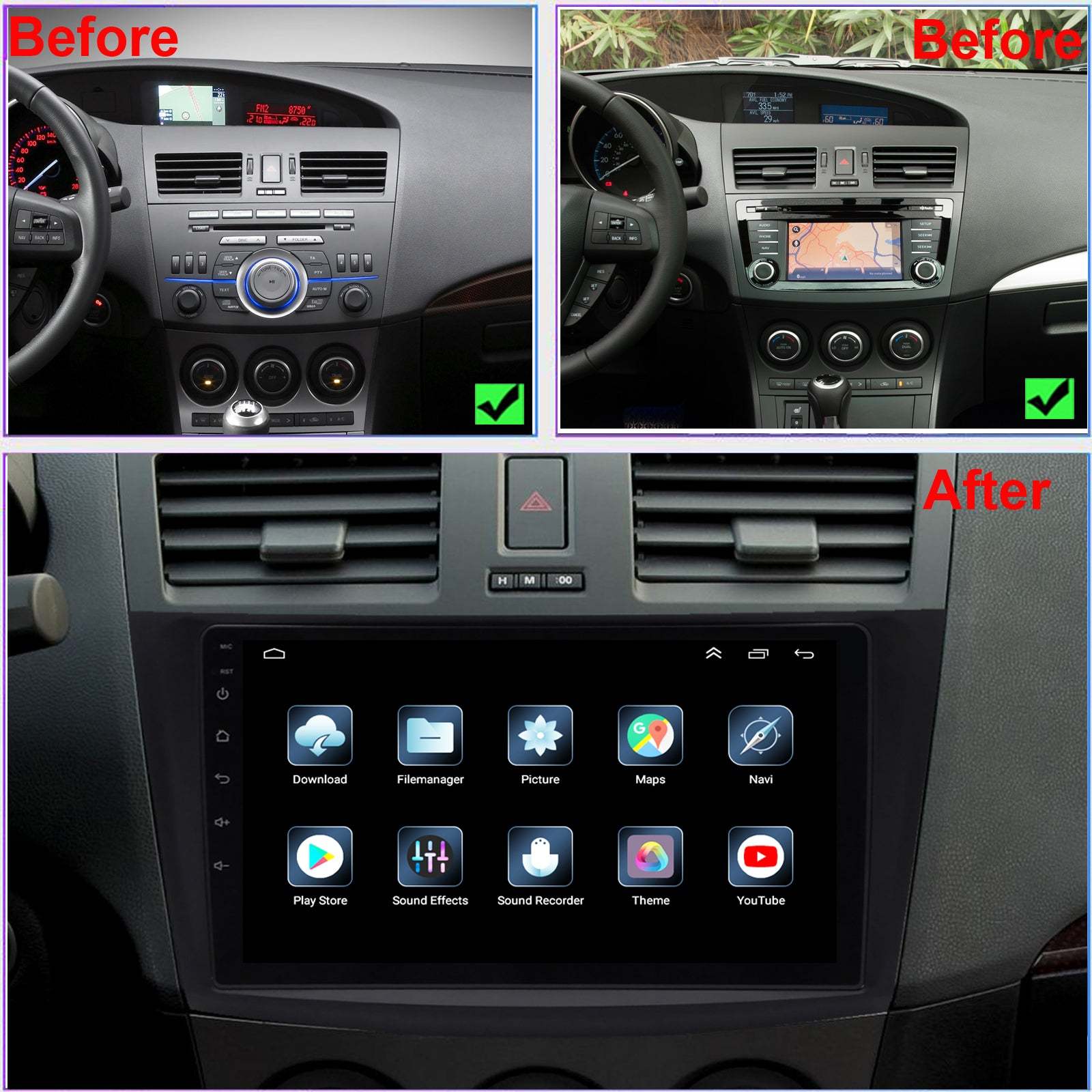 For Mazda 3 2010-2013 Radio upgrade,9-inch QLED 8-Core CPU,touch screen Stereo,Wireless CarPlay & Android Auto,keep OEM Controls