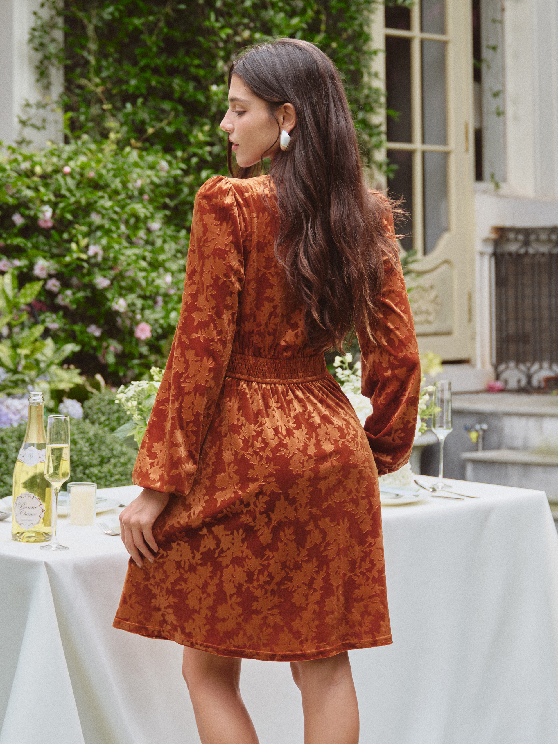 Gorgeous Burnout Velvet Long Sleeve A-Line Mini Dress