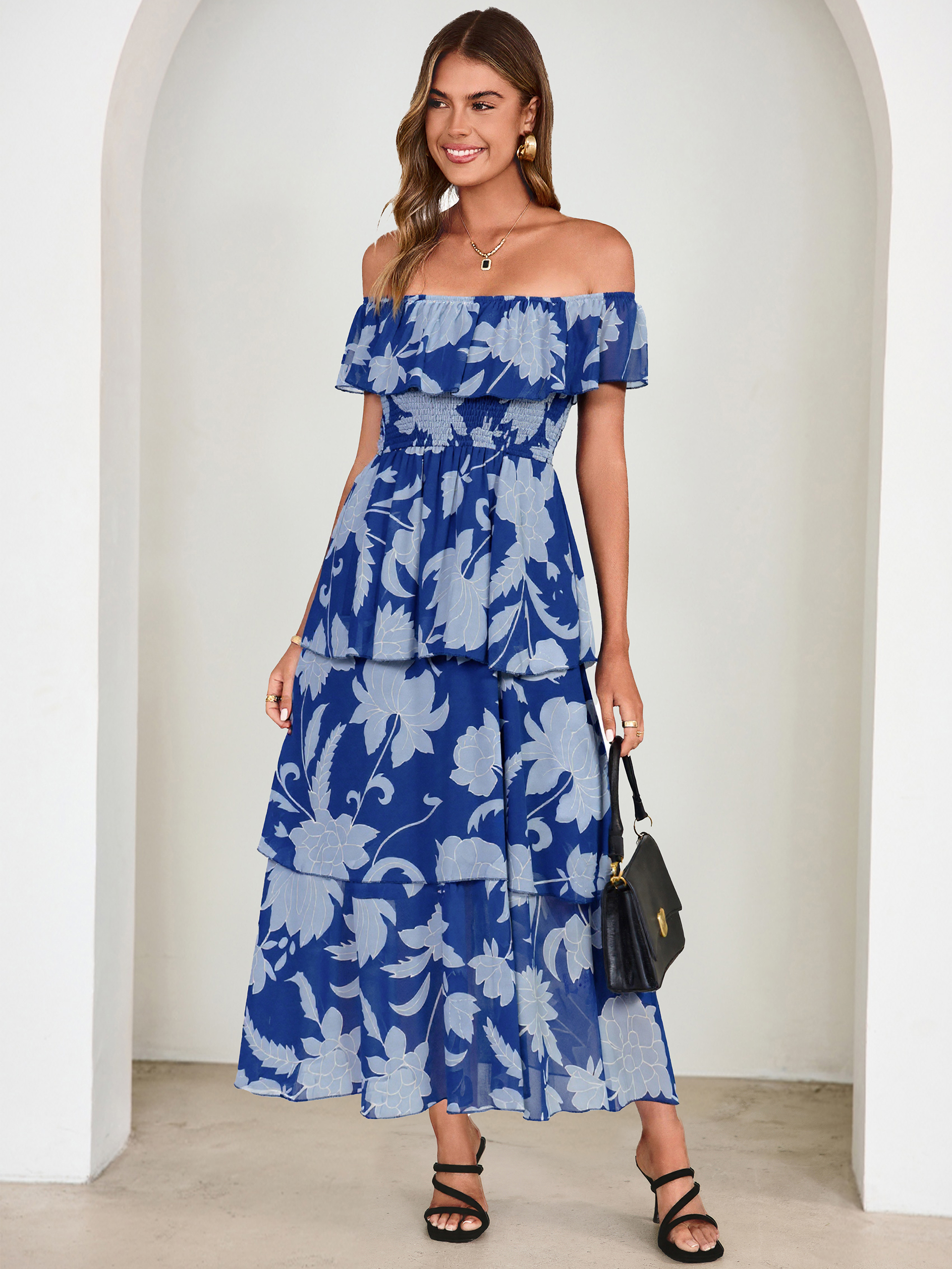 Off Shoulder Multicolor Ruffle Tiered Maxi Dress