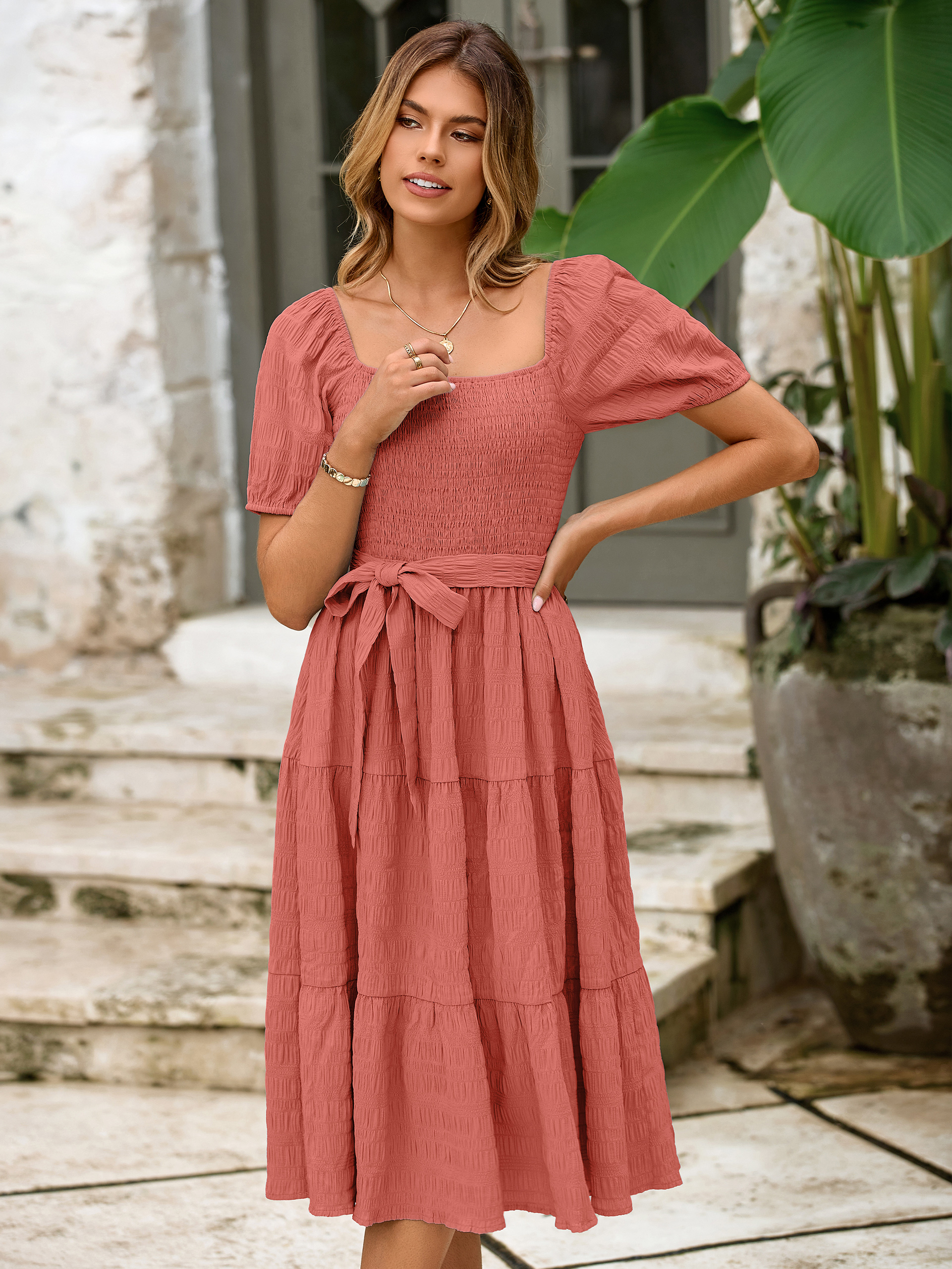 Puff Sleeve Square Neck Boho Maxi Dress