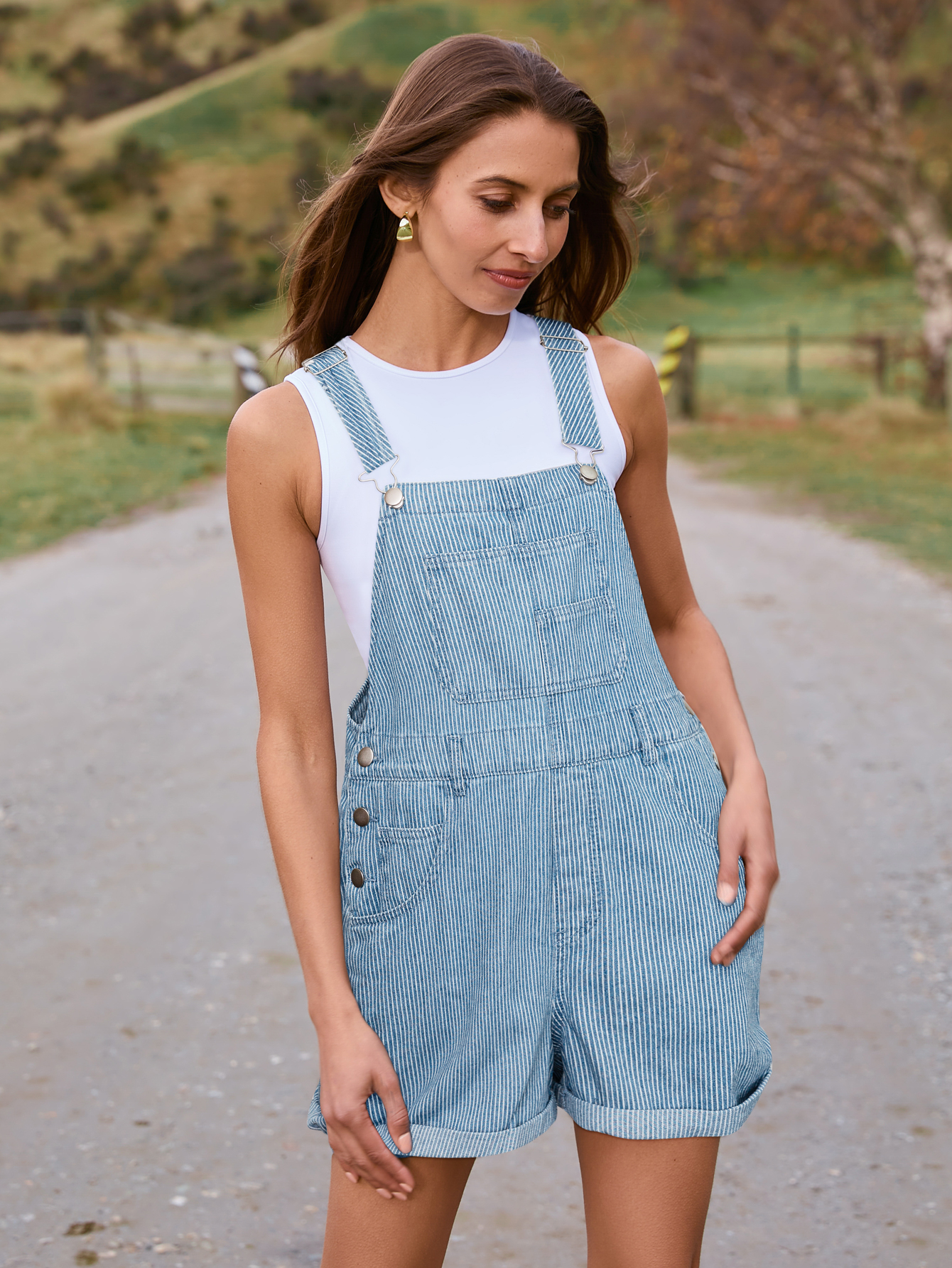 Casual Loose Fit Denim Romper with Pockets