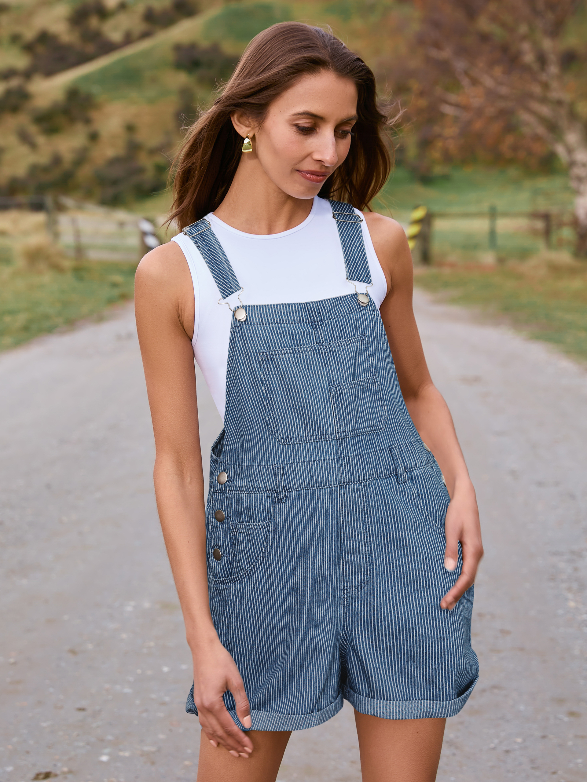 Casual Loose Fit Denim Romper with Pockets