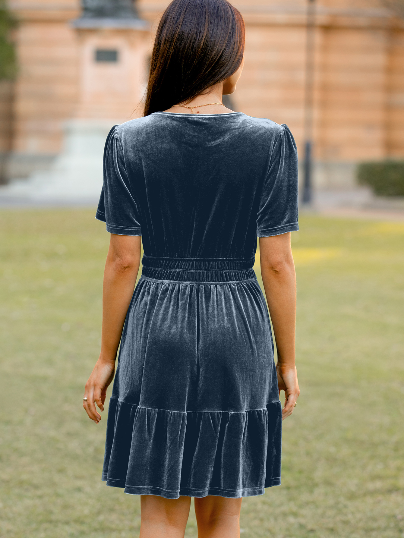 Glossy Velvet Cocktail Mini Dresses with Pockets