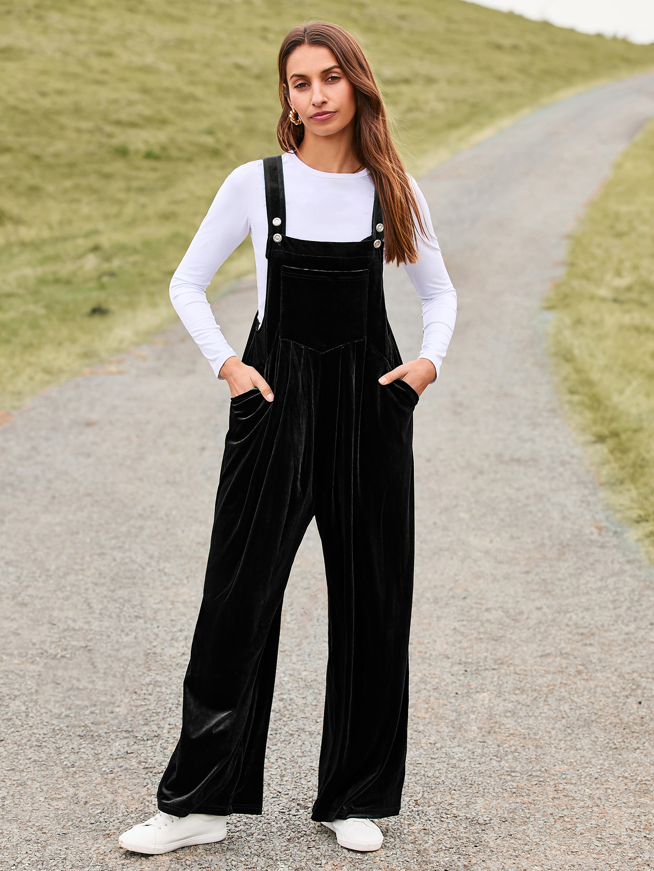 Velvet Sleeveless Square Neck Wide Leg Jumpsuit