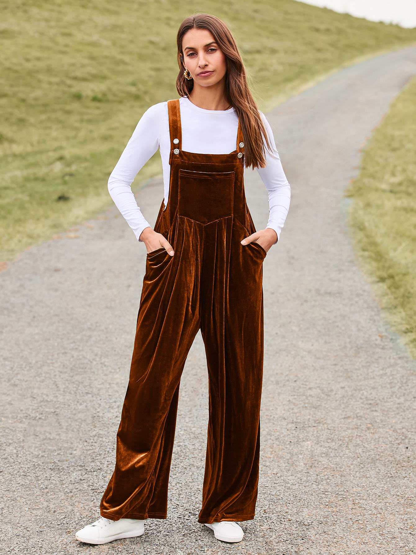 Velvet Sleeveless Square Neck Wide Leg Jumpsuit