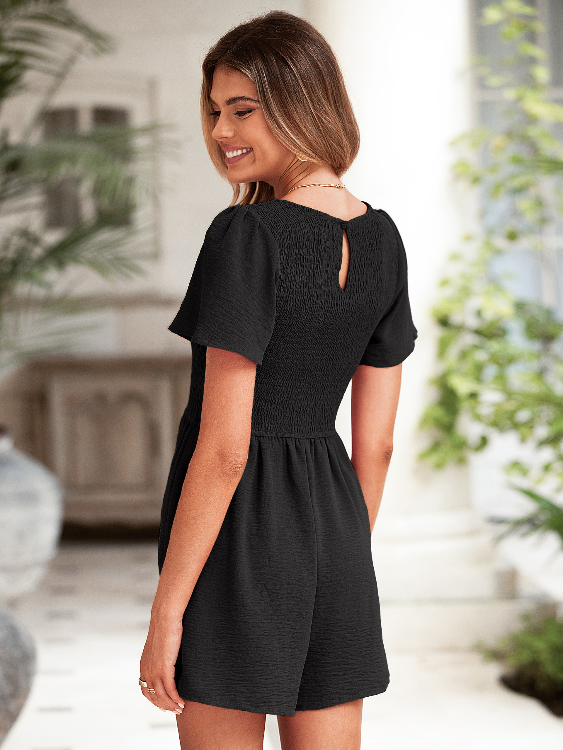 Scoop Neck Smocked Waist Summer Romper