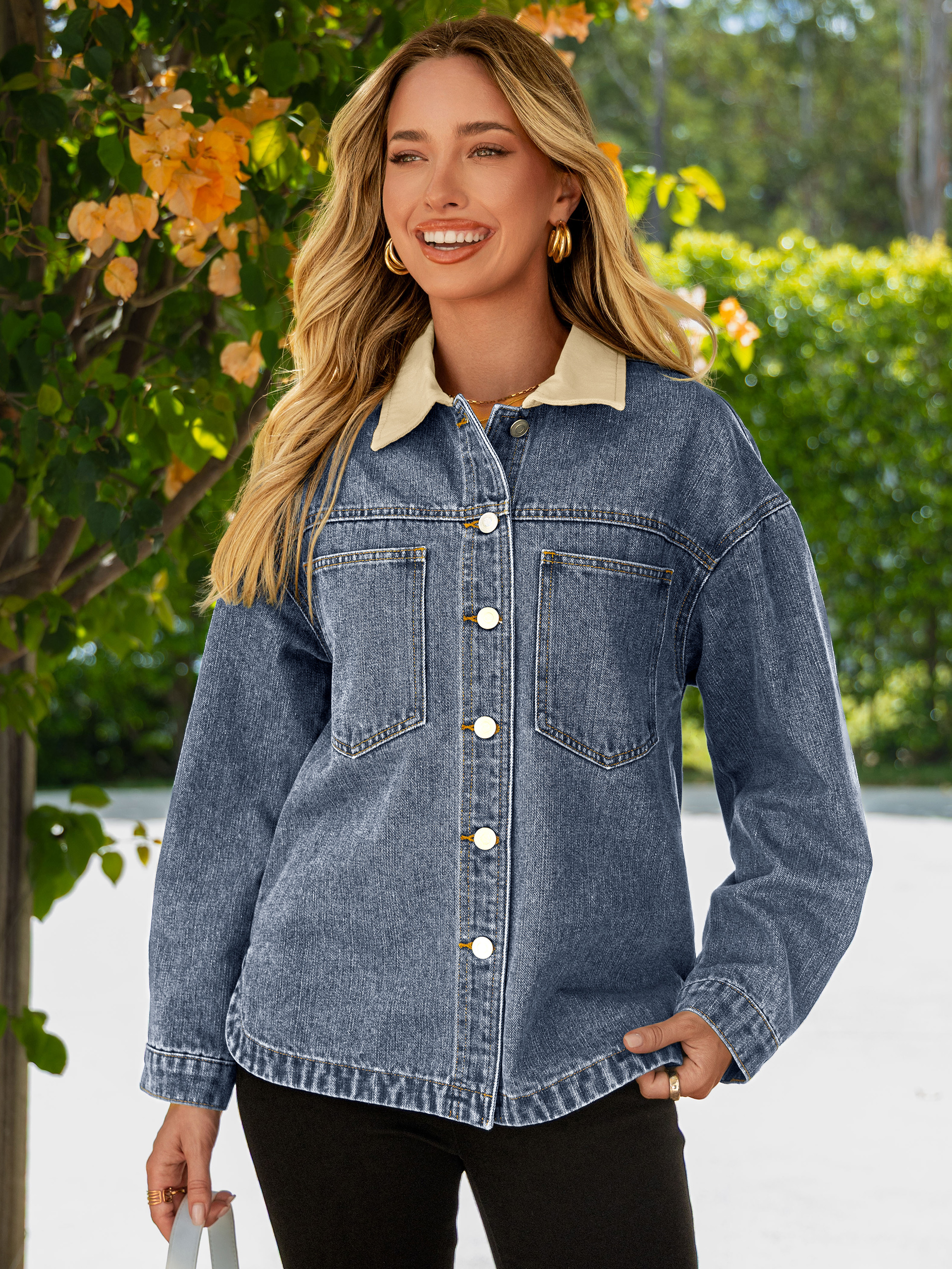 Oversized Contrast Collar Vintage Denim Jacket