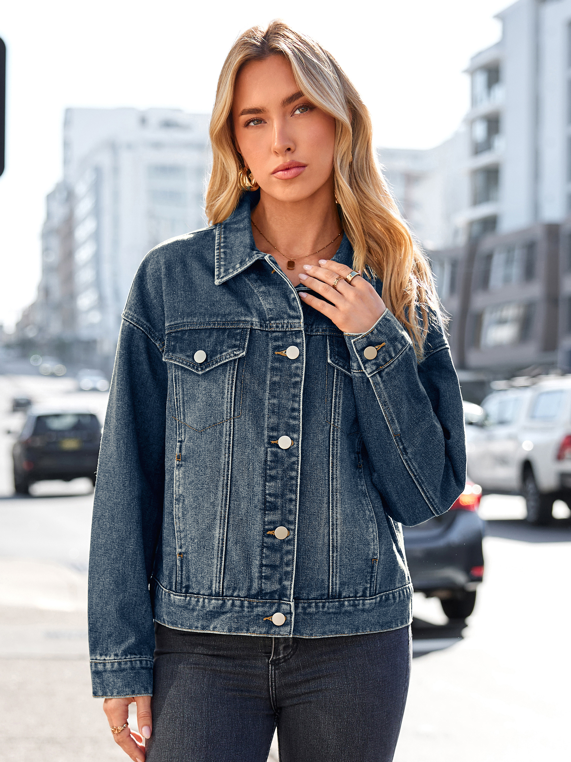 Trendy Button Down Cropped Western Jean Jacket