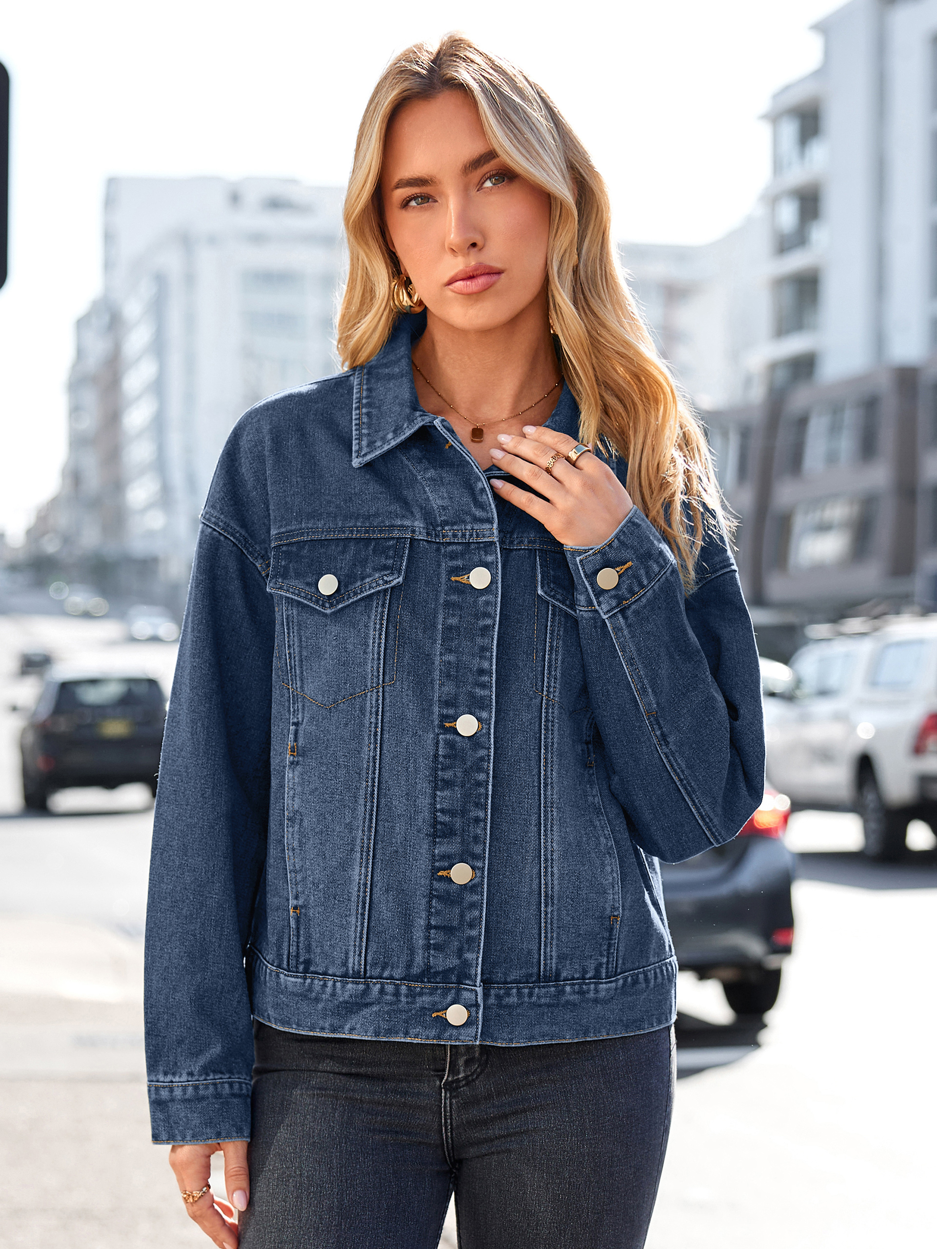 Trendy Button Down Cropped Western Jean Jacket