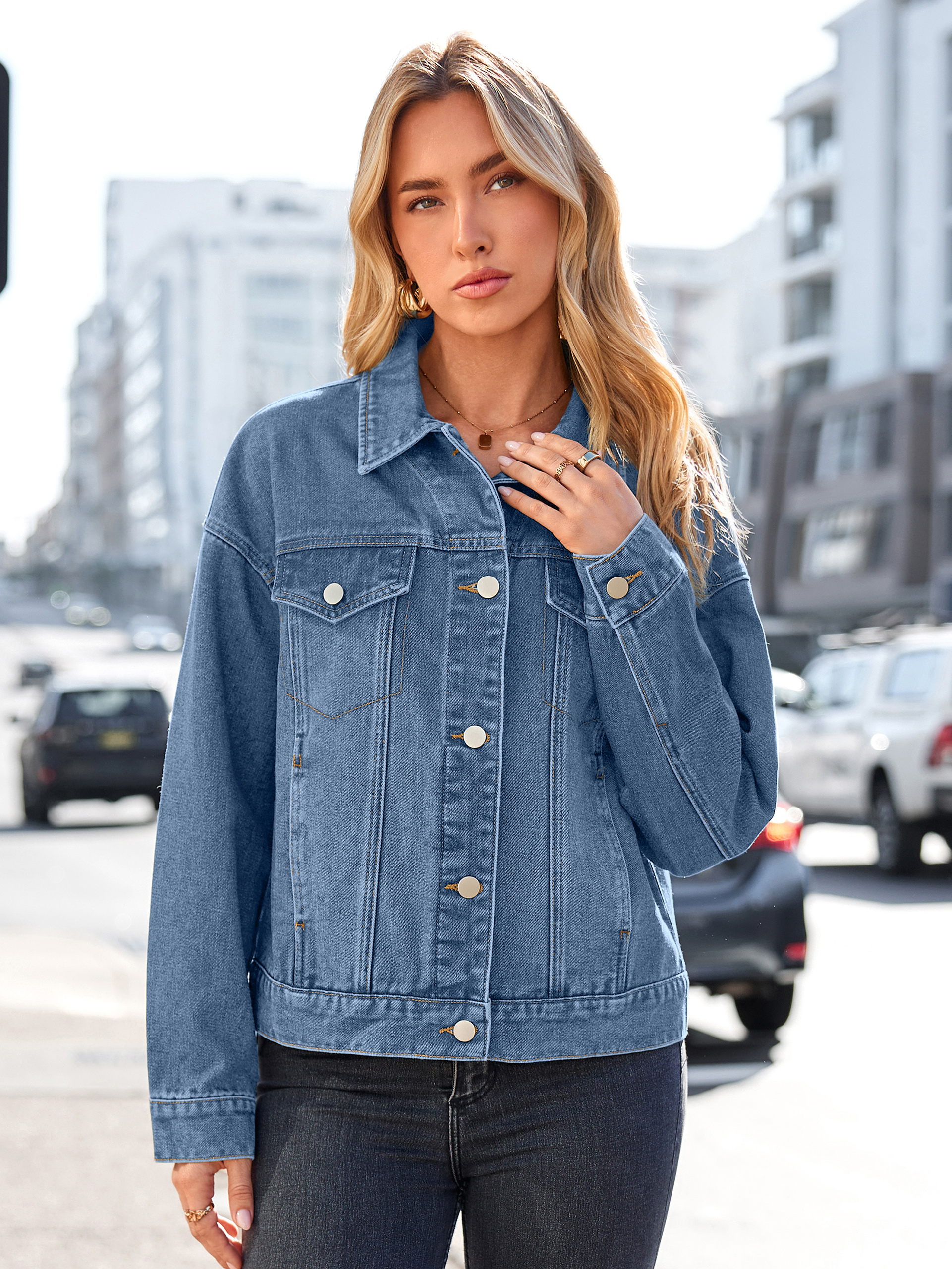Trendy Button Down Cropped Western Jean Jacket