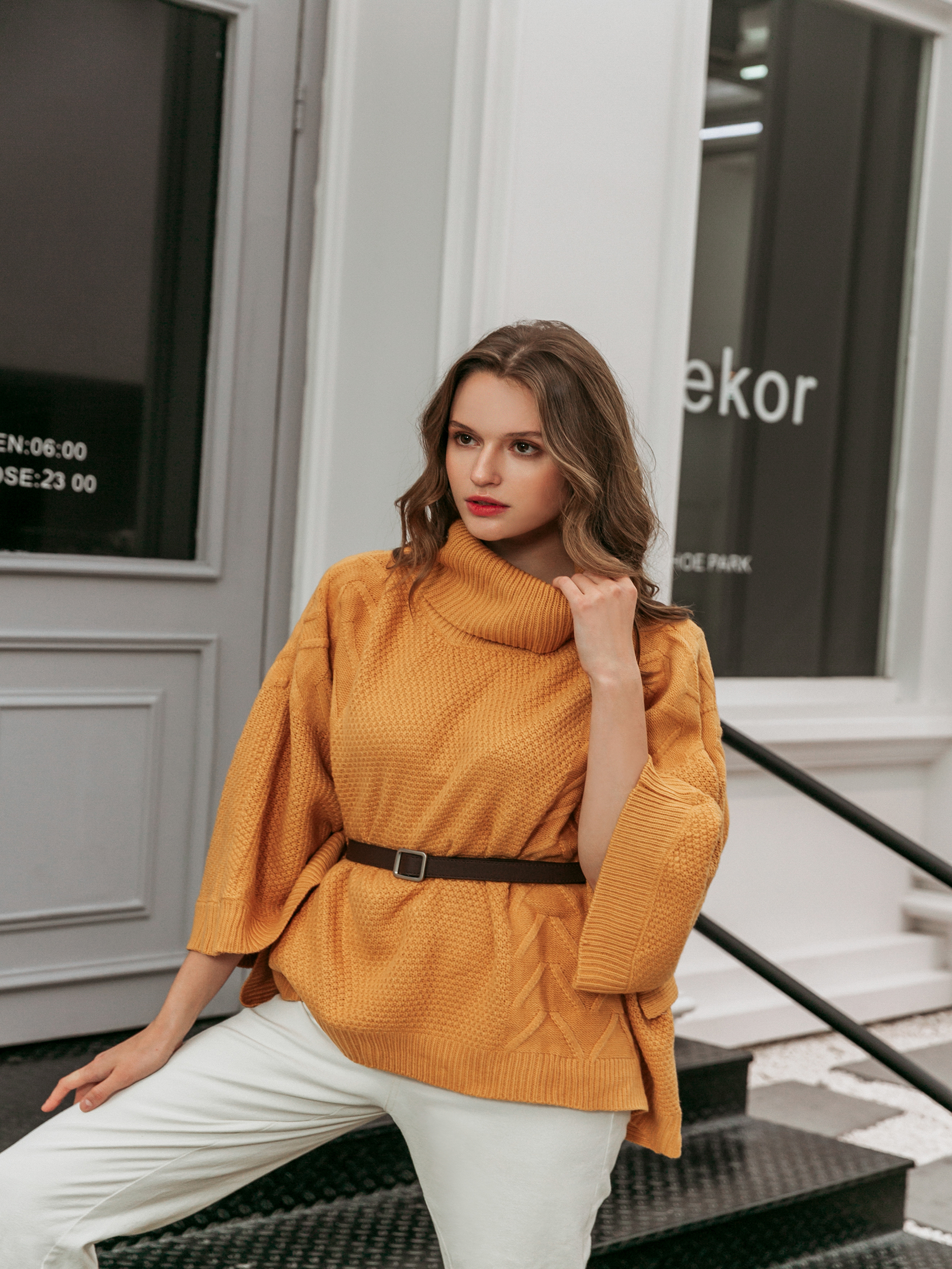 Turtleneck Batwing Sleeve Asymmetric Knitted Sweater