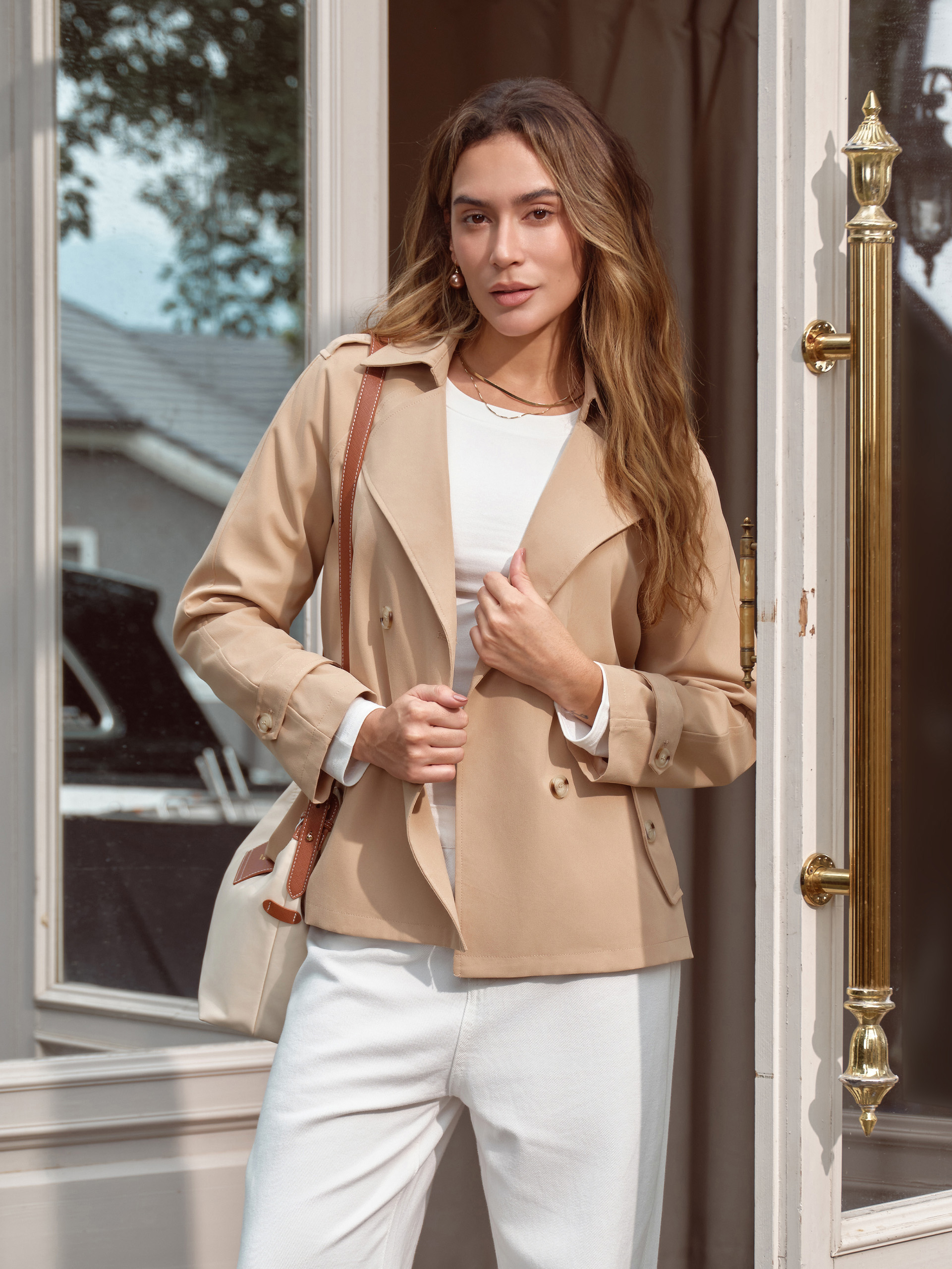 Double Breasted Belted Cropped Trench Coat