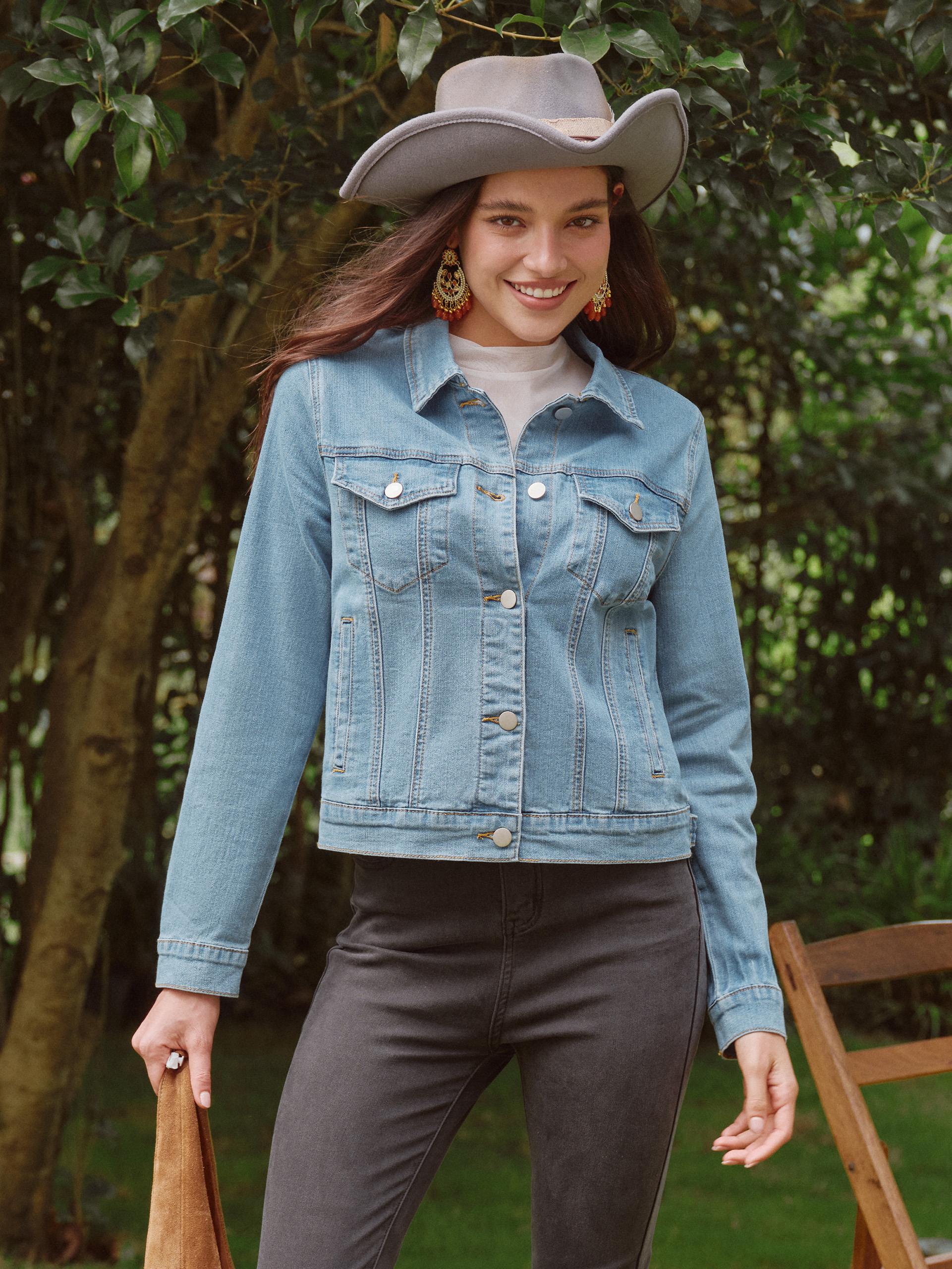 Cropped Button Down Stretch Fitted Denim Jacket
