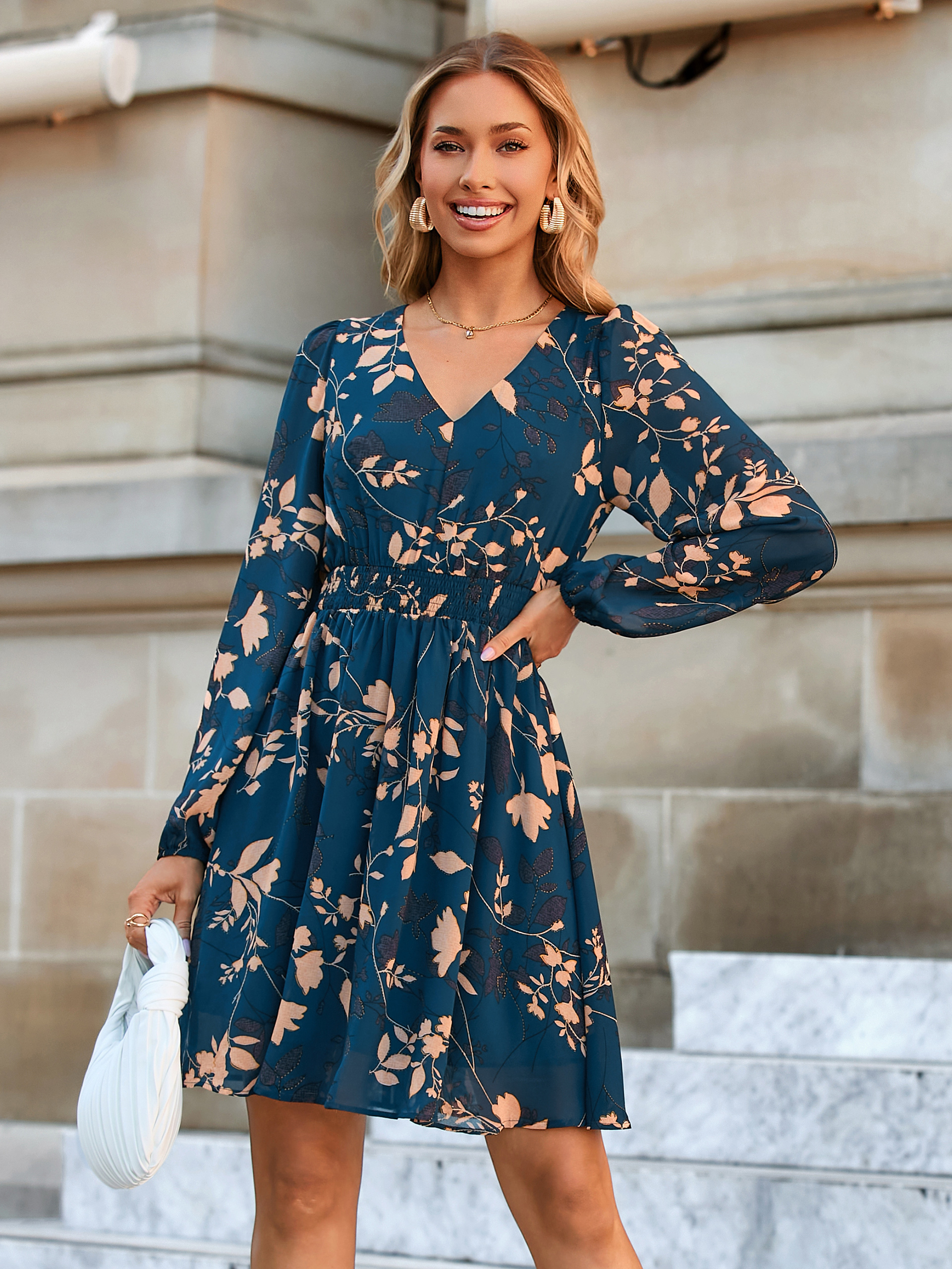 Boho Flowy Floral Chiffon Wedding Guest Mini Dress