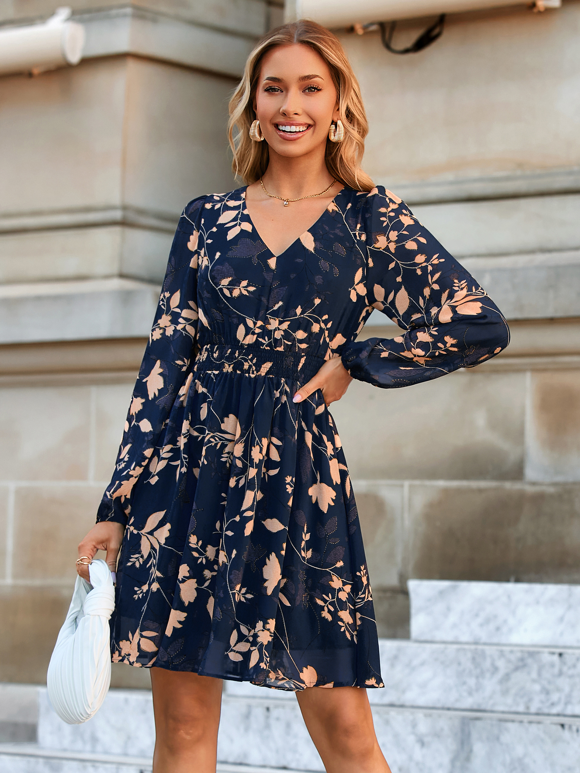 Boho Flowy Floral Chiffon Wedding Guest Mini Dress