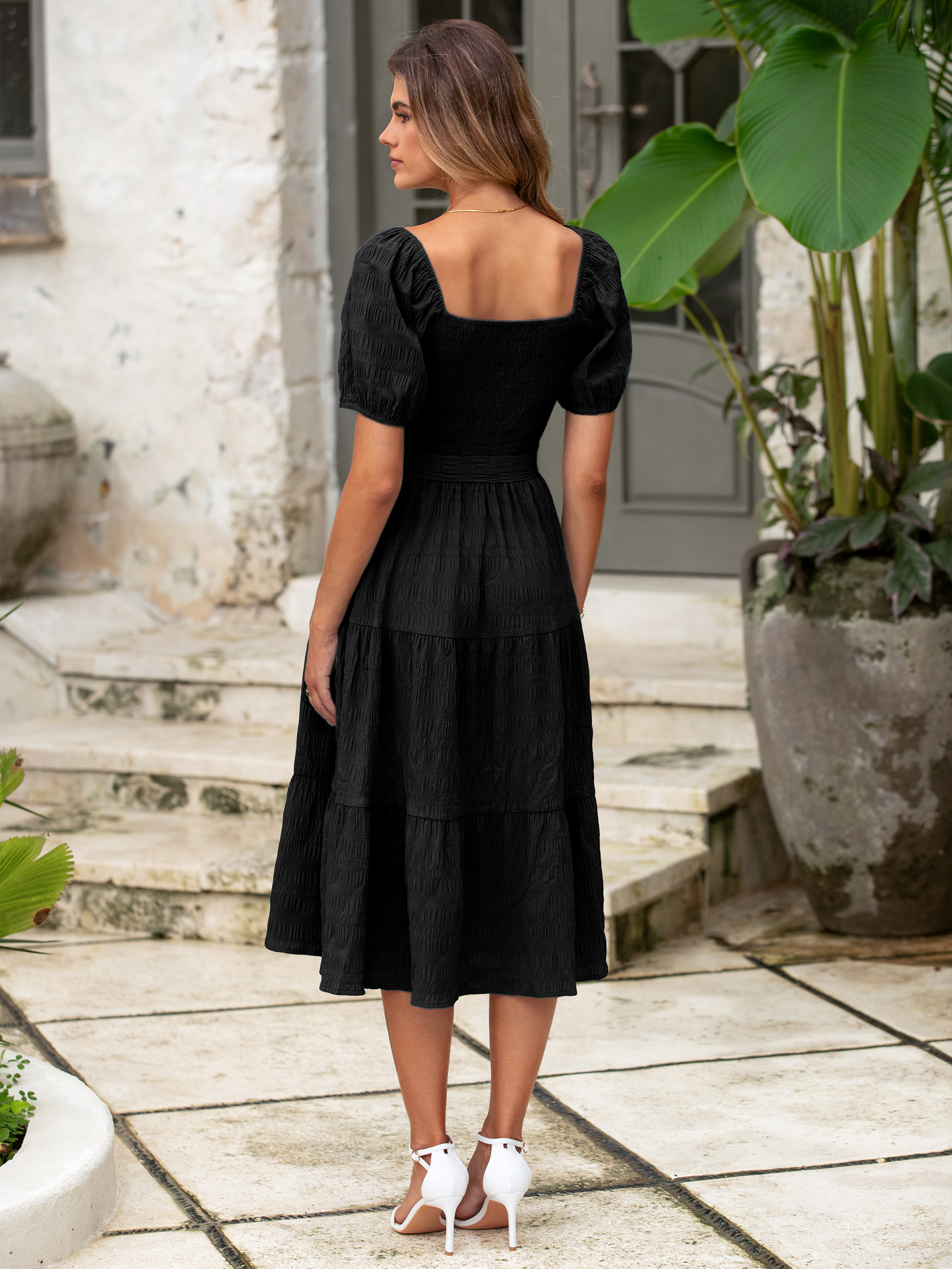 Puff Sleeve Square Neck Boho Maxi Dress