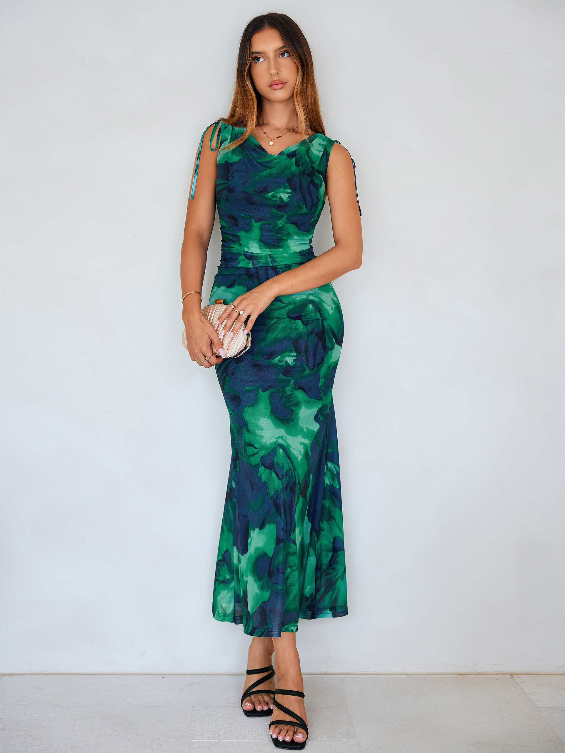 Floral Off Shoulder Mesh Bodycon Maxi Dress