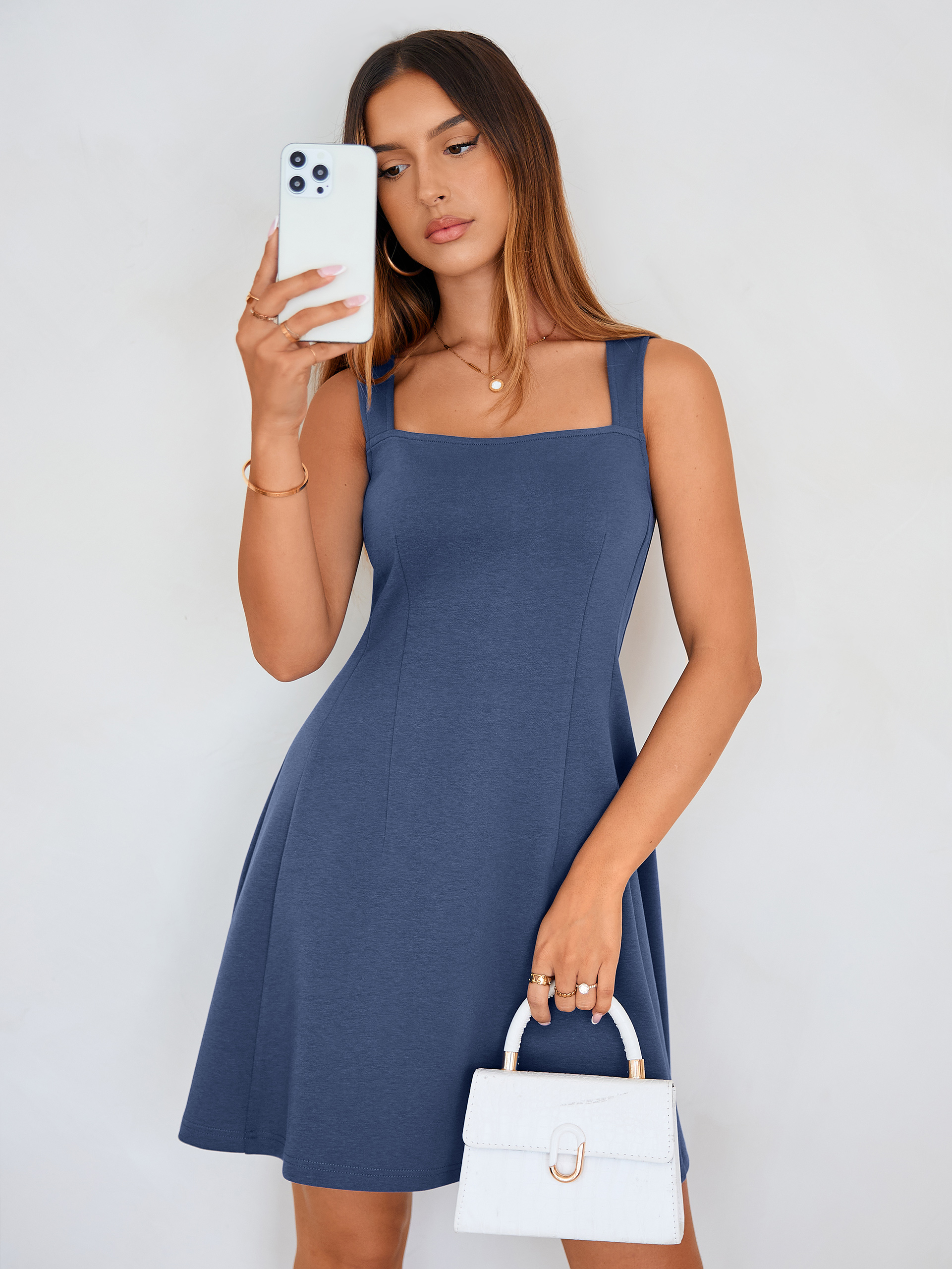 Sleeveless Square Neck A-Line Mini Dress