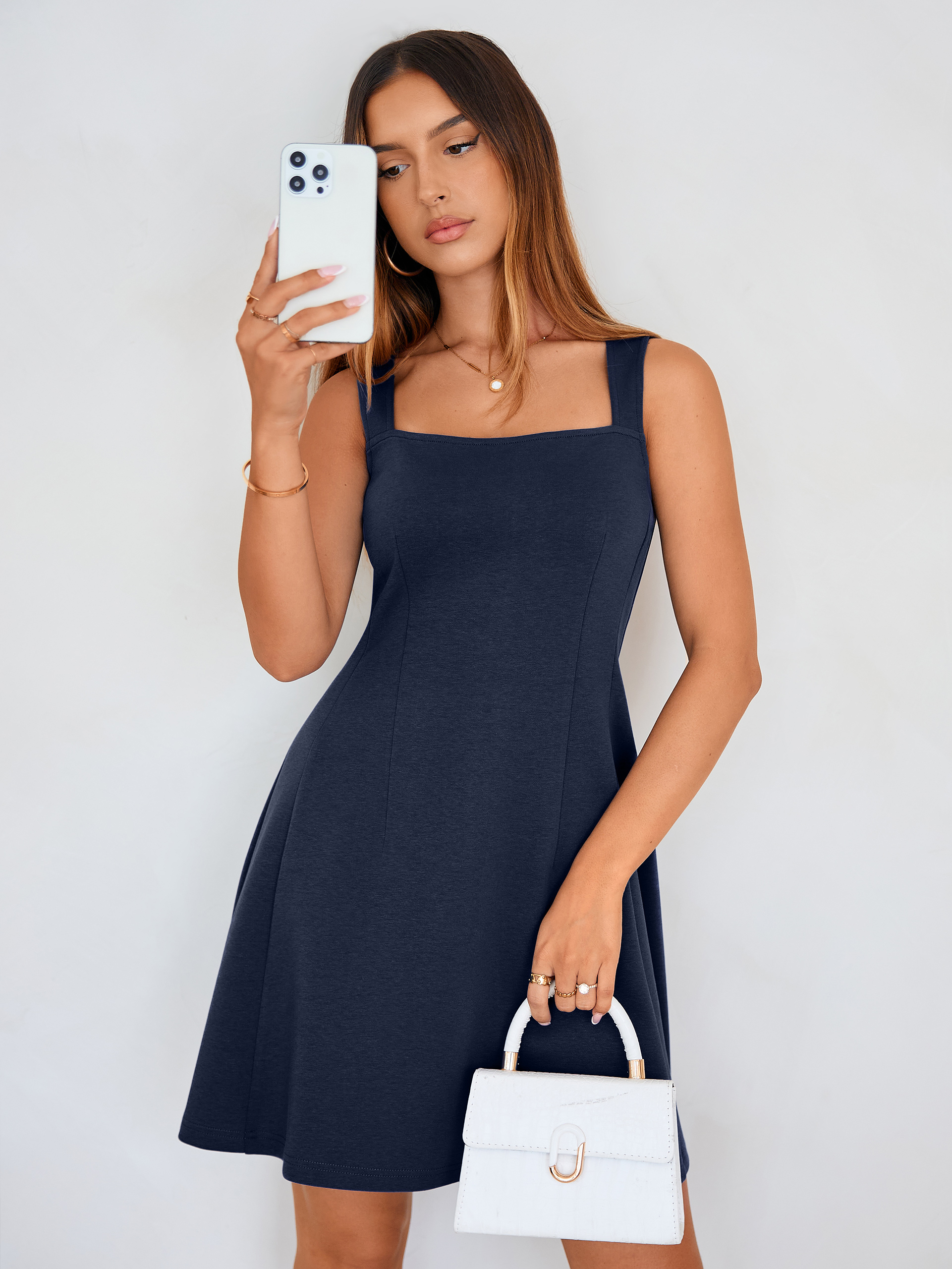 Sleeveless Square Neck A-Line Mini Dress