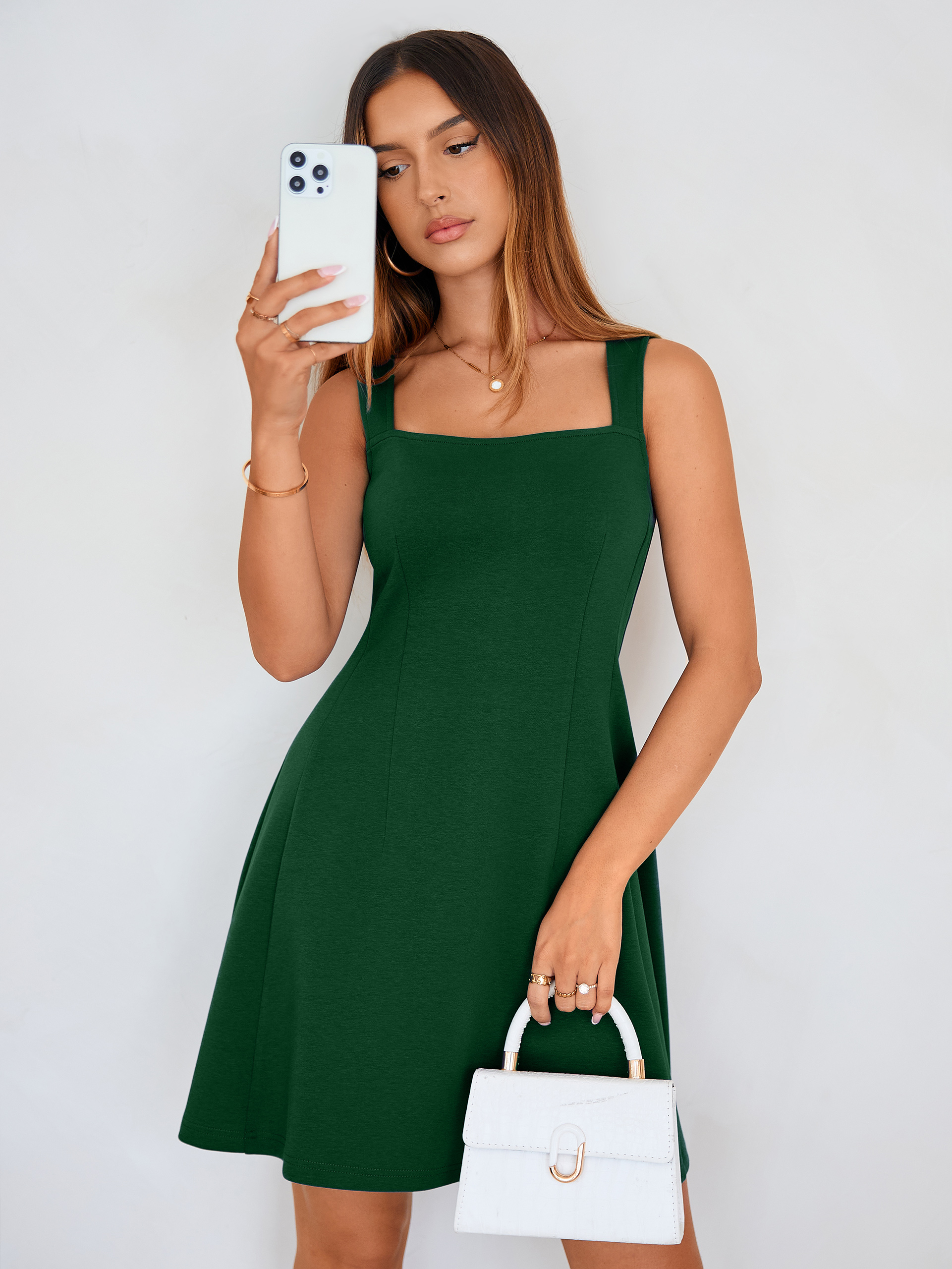 Sleeveless Square Neck A-Line Mini Dress