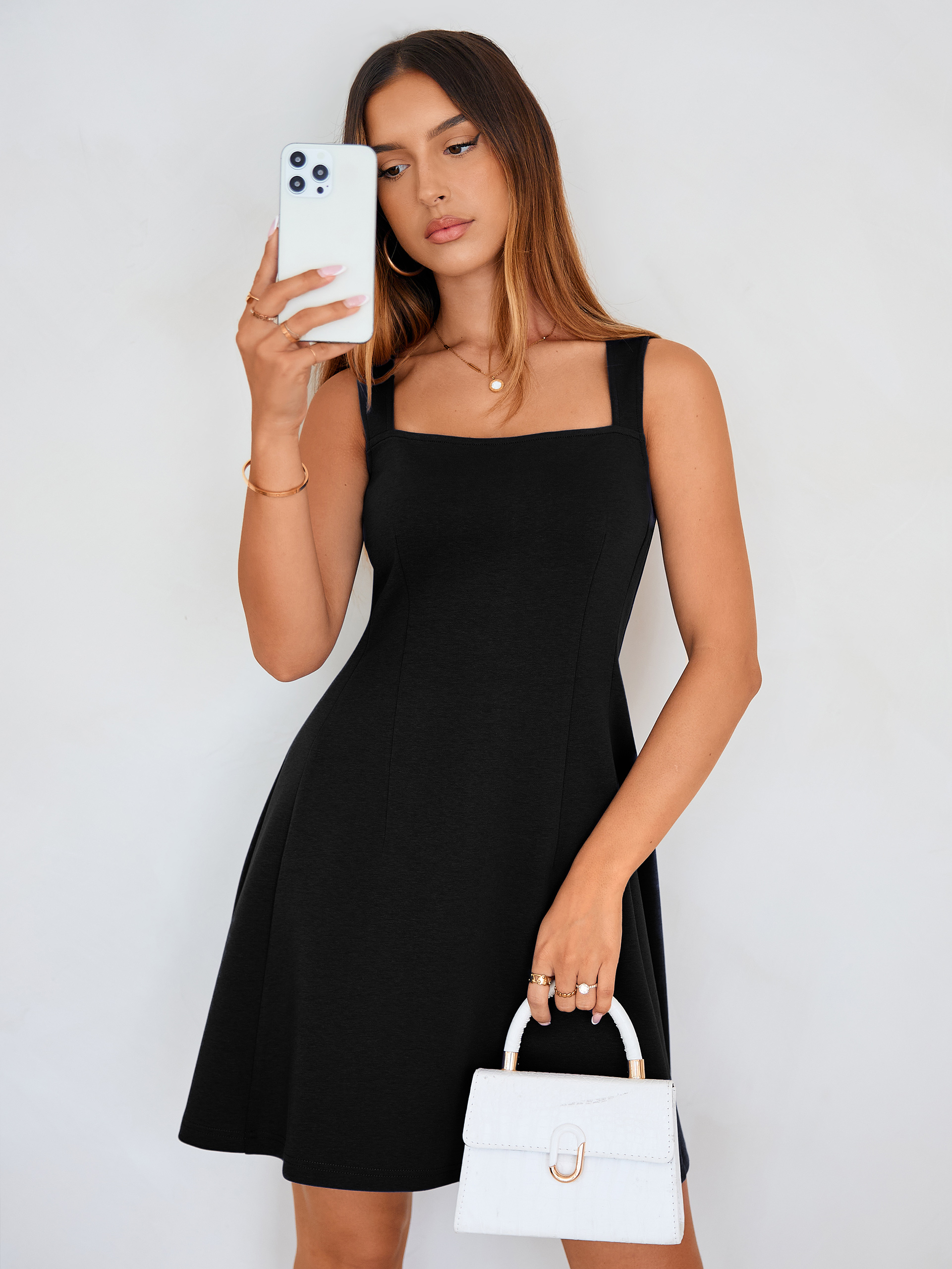 Sleeveless Square Neck A-Line Mini Dress