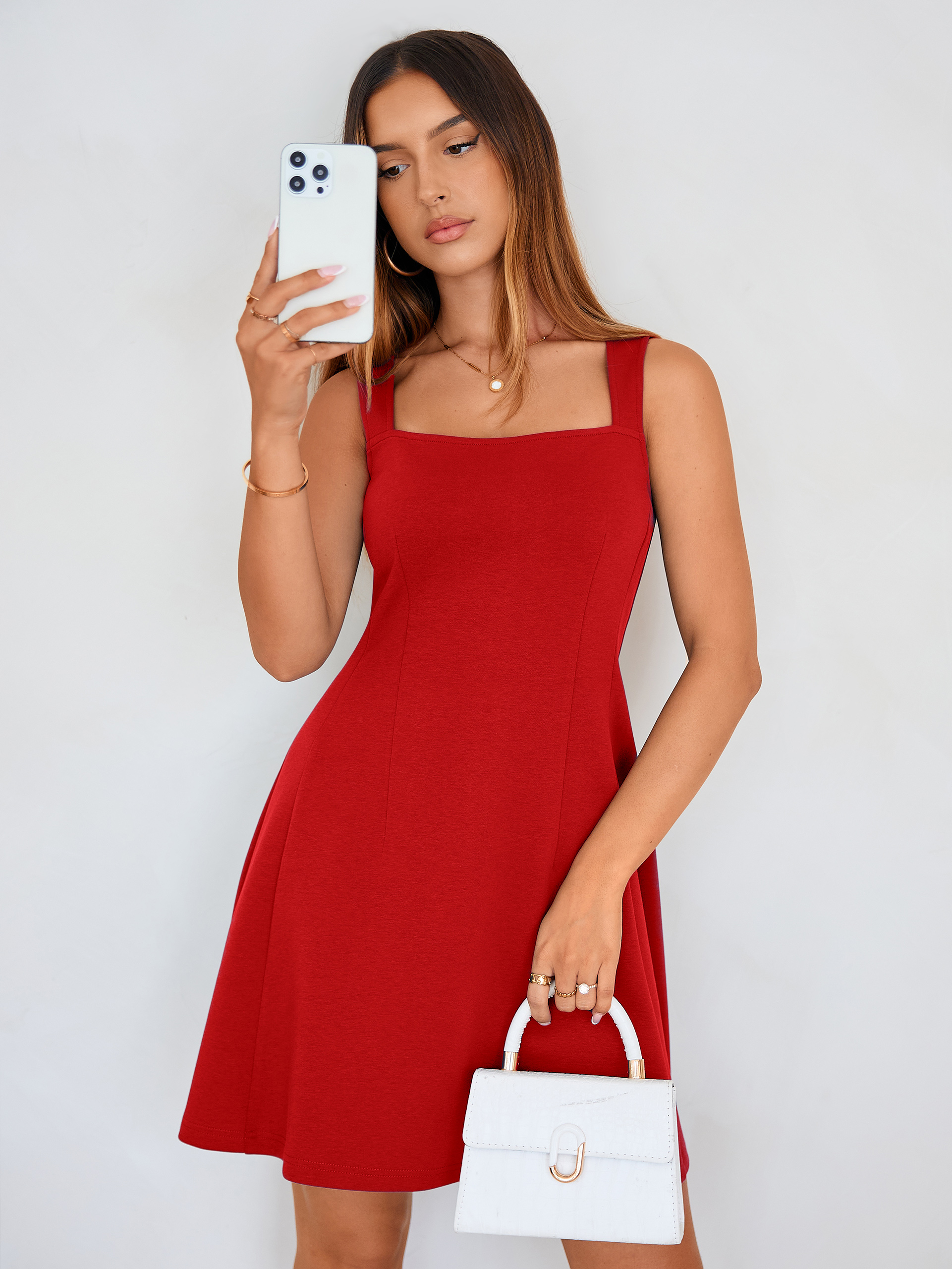 Sleeveless Square Neck A-Line Mini Dress