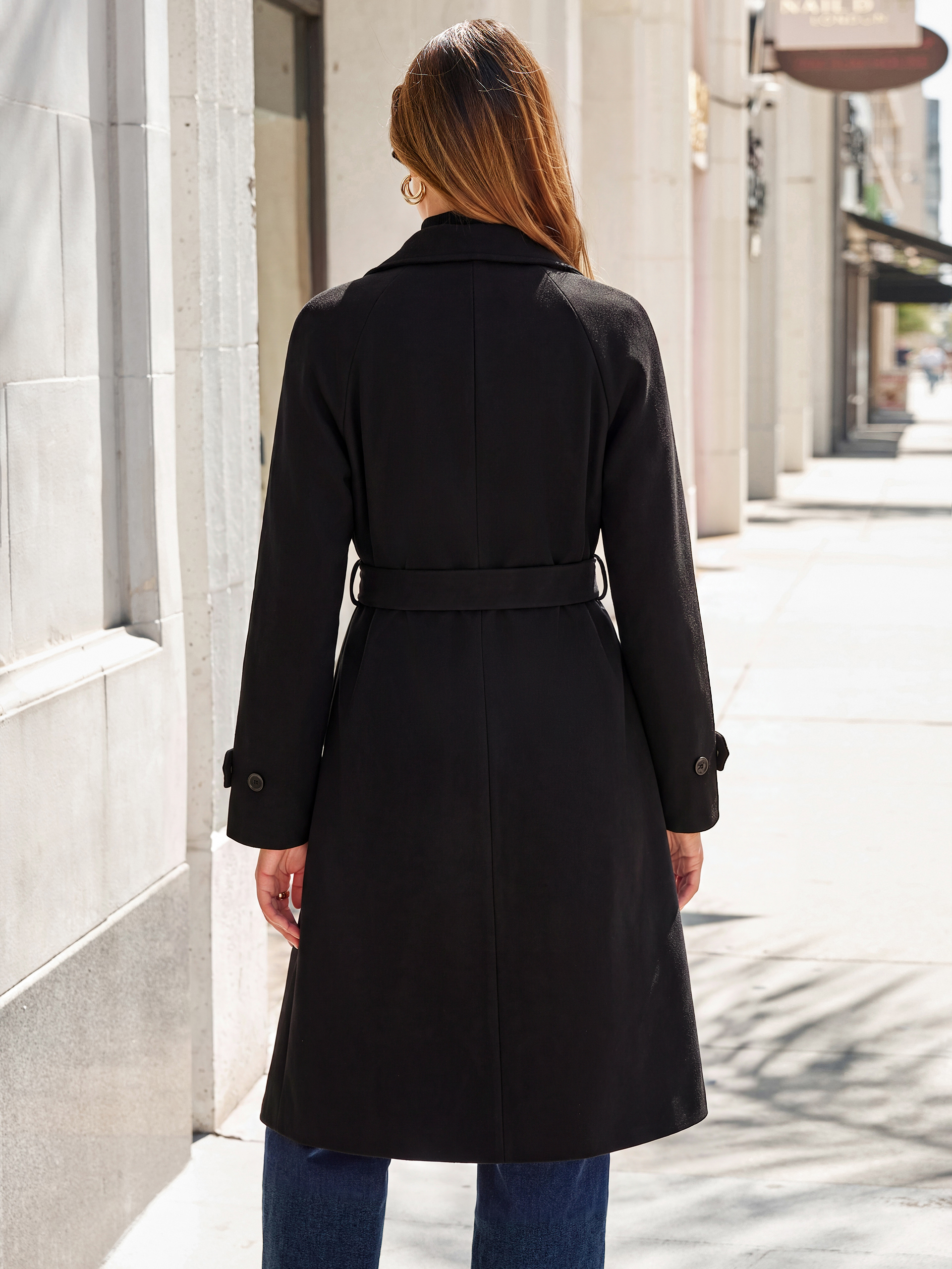 Solid Single Breasted Belted Tweed Long Peacoat