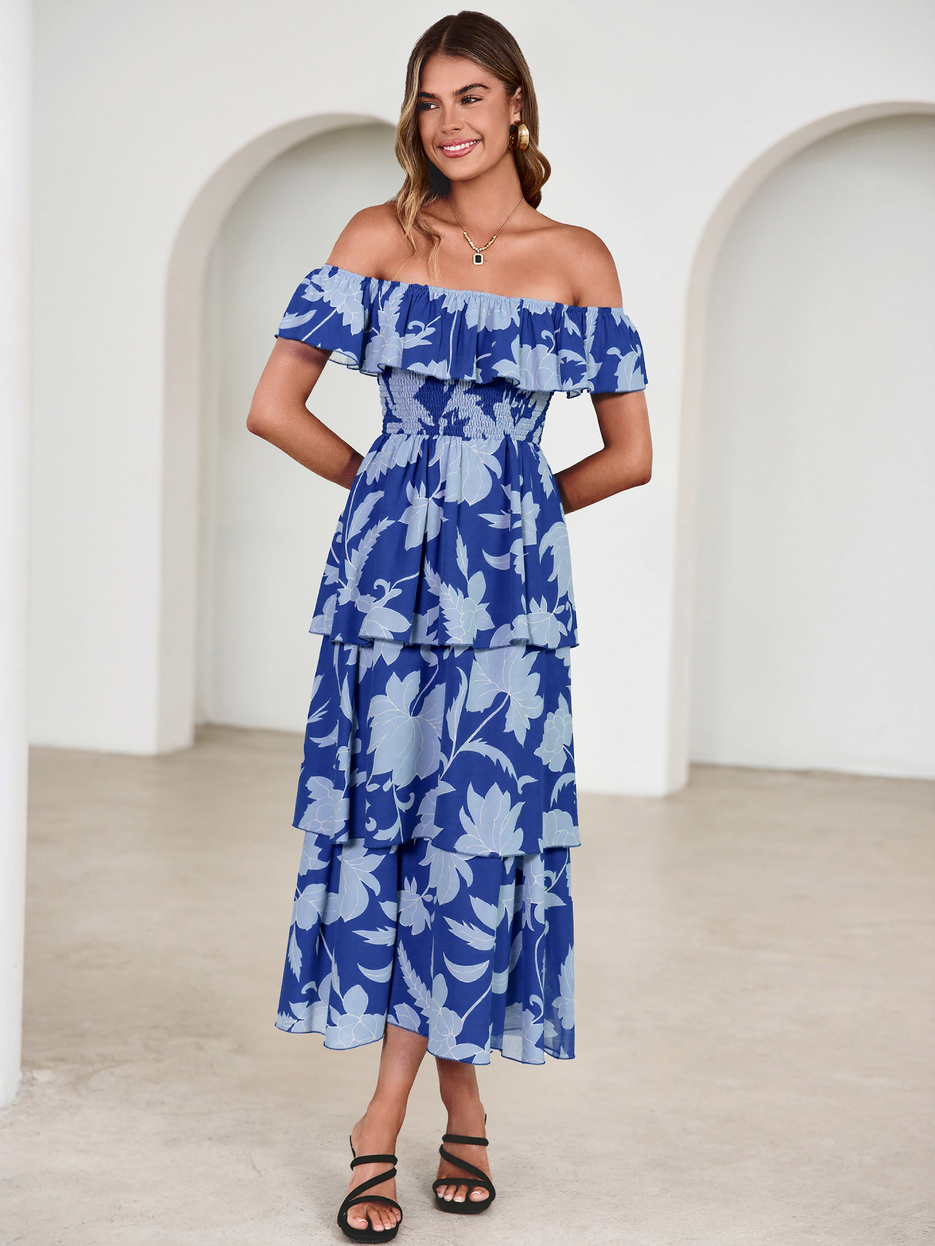Off Shoulder Multicolor Ruffle Tiered Maxi Dress