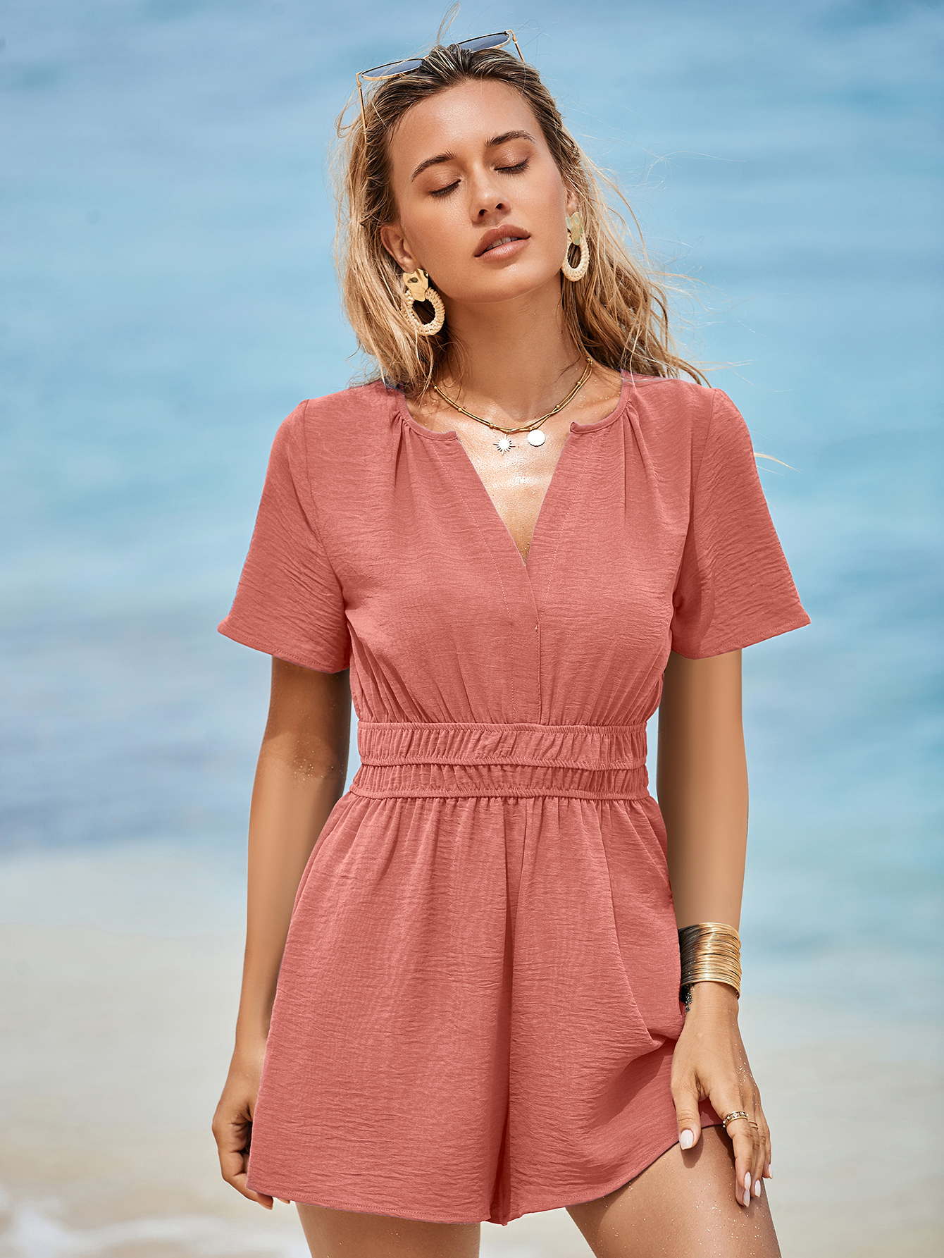 Dressy V Neck Flutter Sleeve Summer Romper