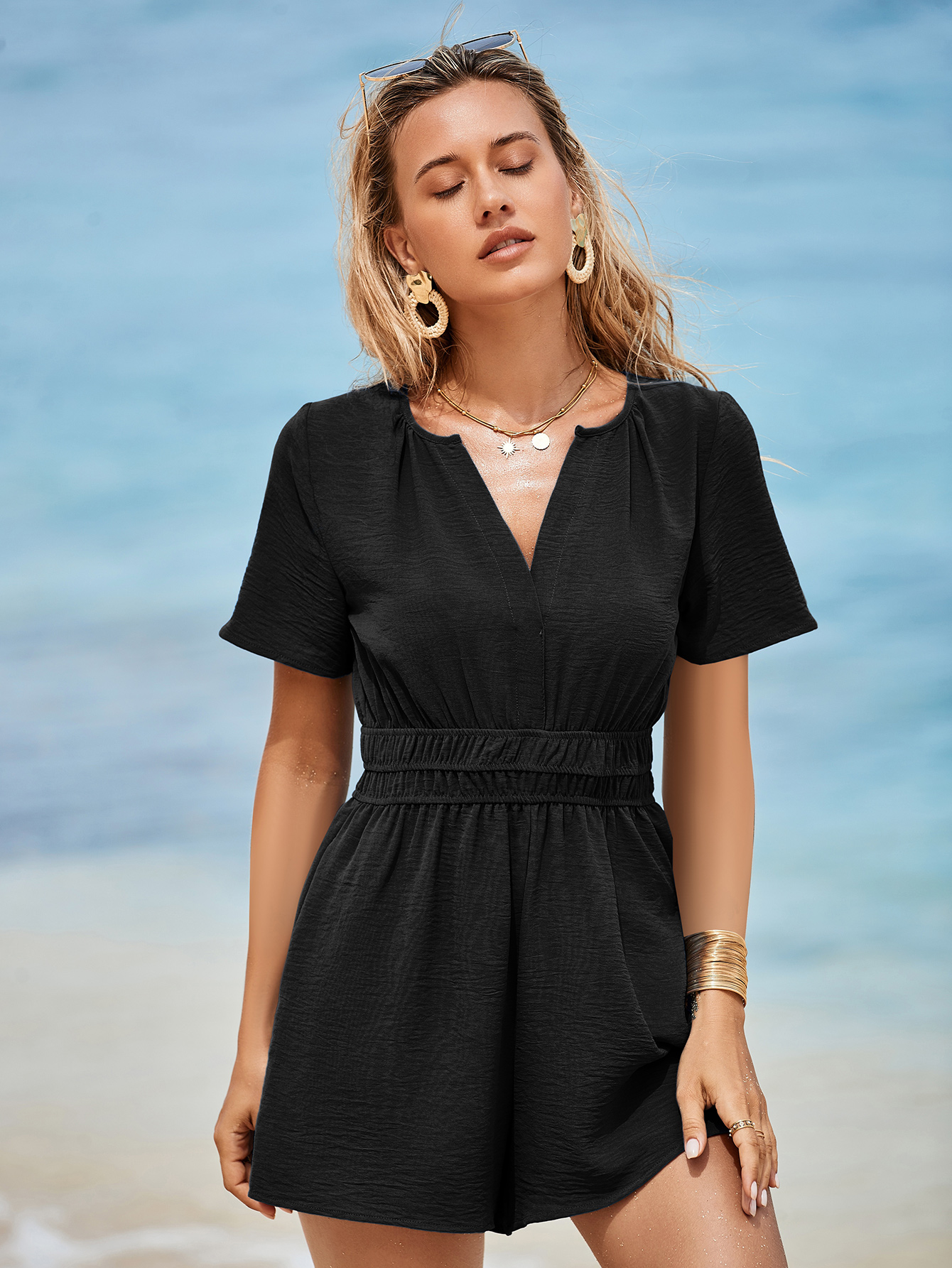 Dressy V Neck Flutter Sleeve Summer Romper