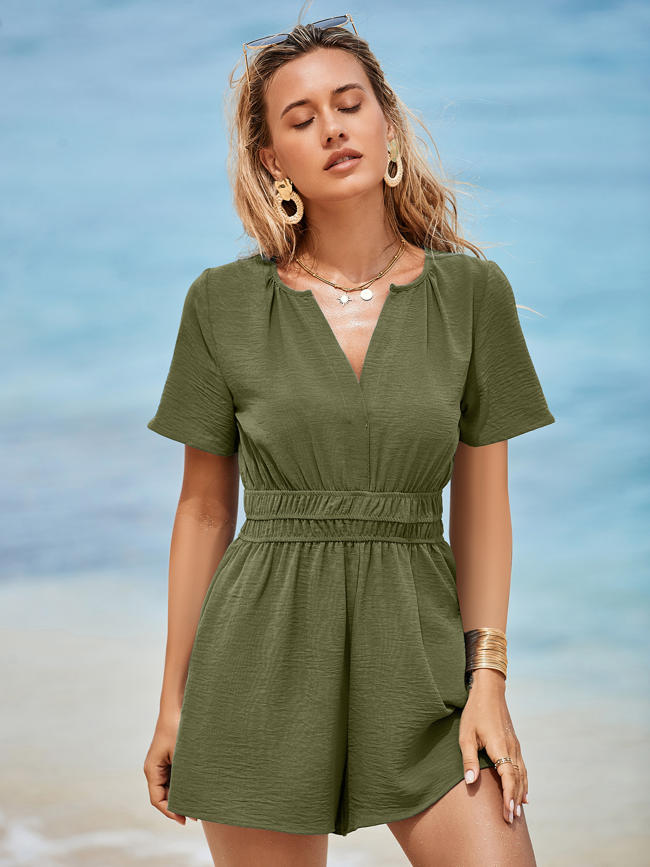 Dressy V Neck Flutter Sleeve Summer Romper
