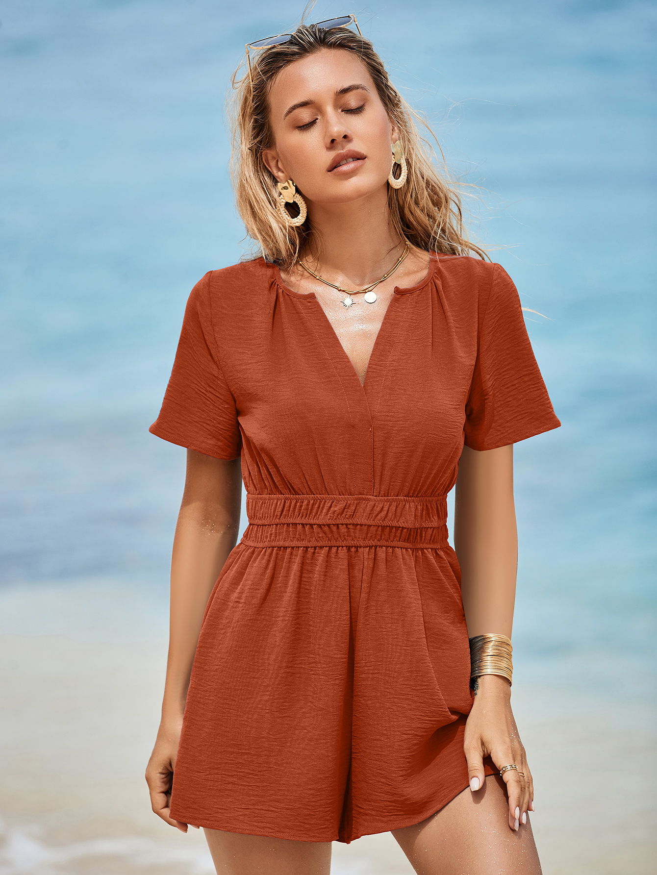 Dressy V Neck Flutter Sleeve Summer Romper
