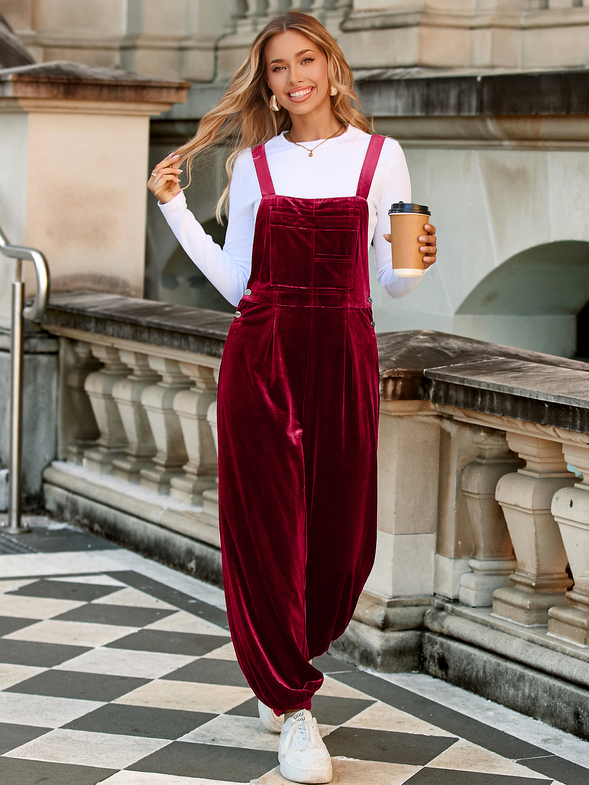 Velvet Loose Fit Adjustable Straps Jumpsuit