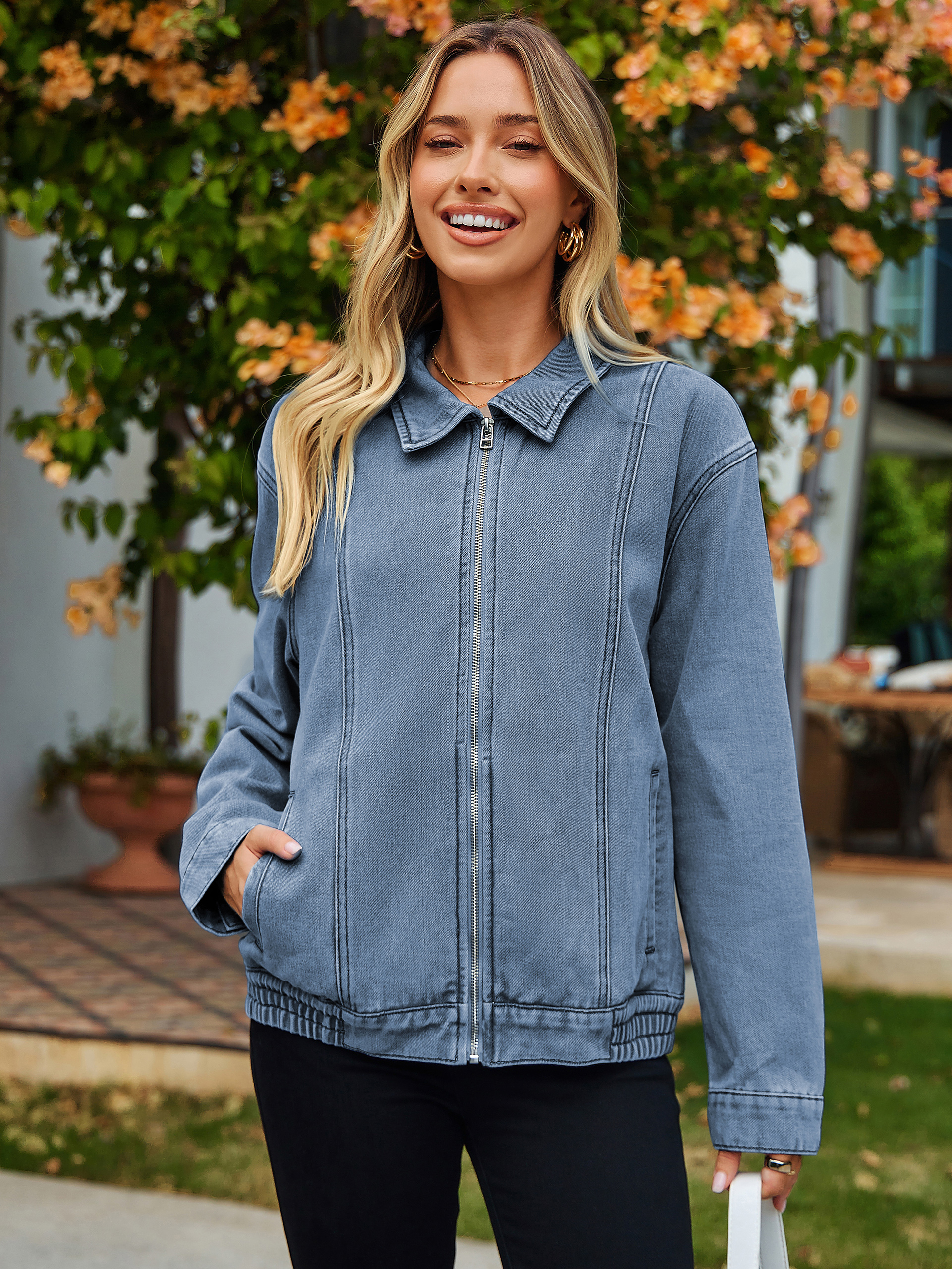 Oversized Full Zip Up Denim Jacket