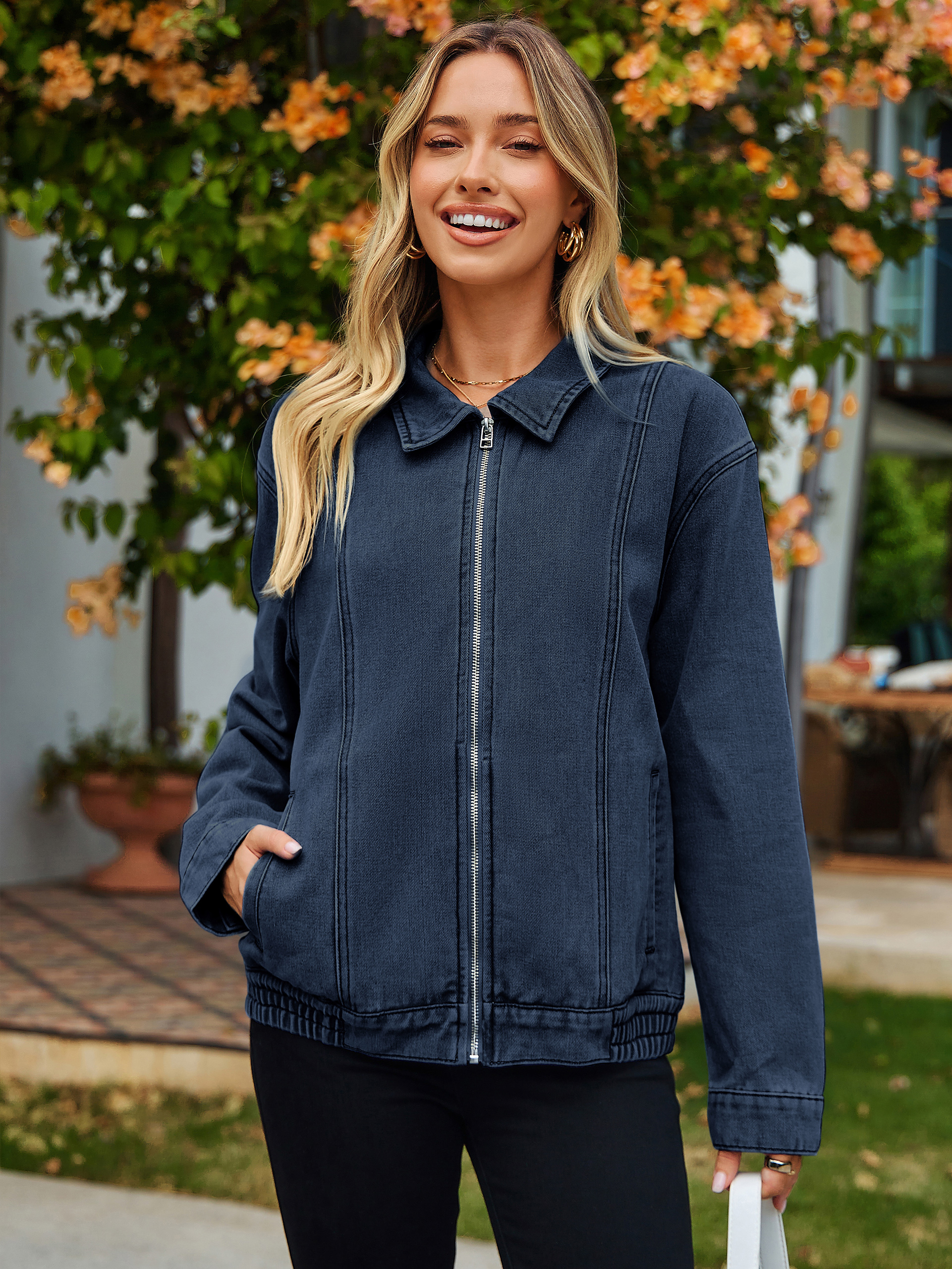 Oversized Full Zip Up Denim Jacket