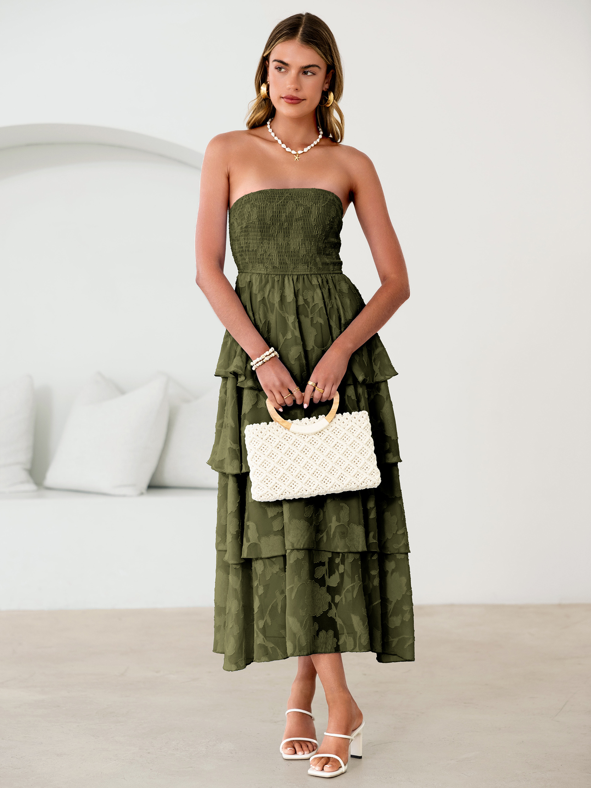 Floral Strapless Smocked Tiered Maxi Dress