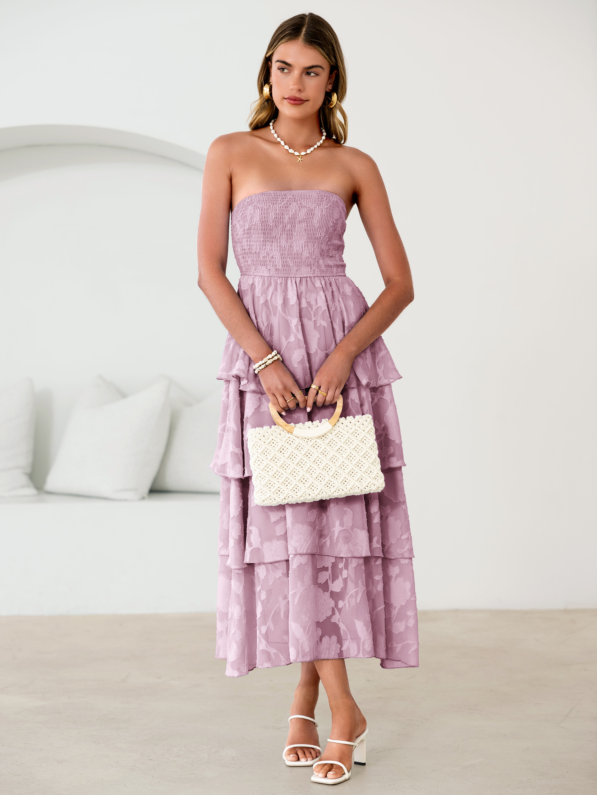 Floral Strapless Smocked Tiered Maxi Dress