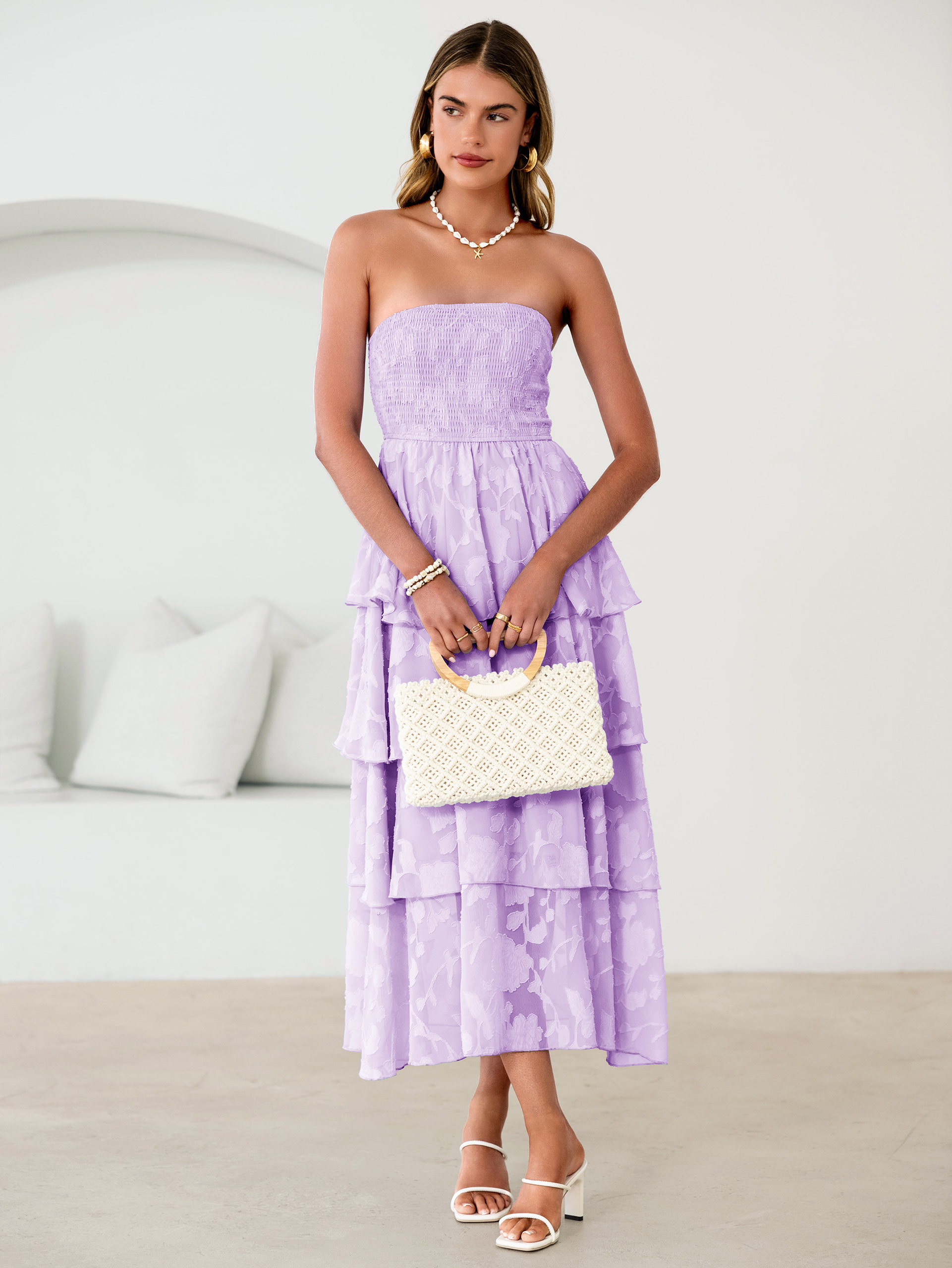 Floral Strapless Smocked Tiered Maxi Dress