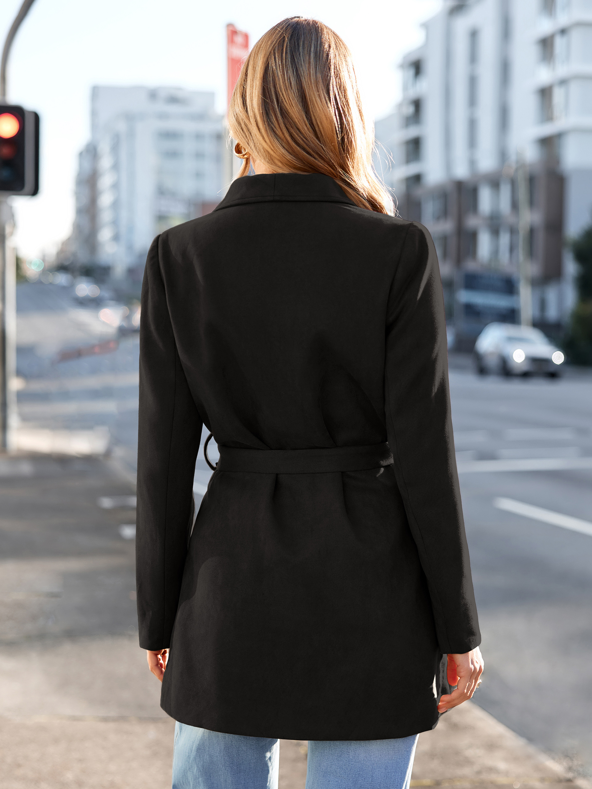 Faux Suede Open-Front Belted Trench Coat