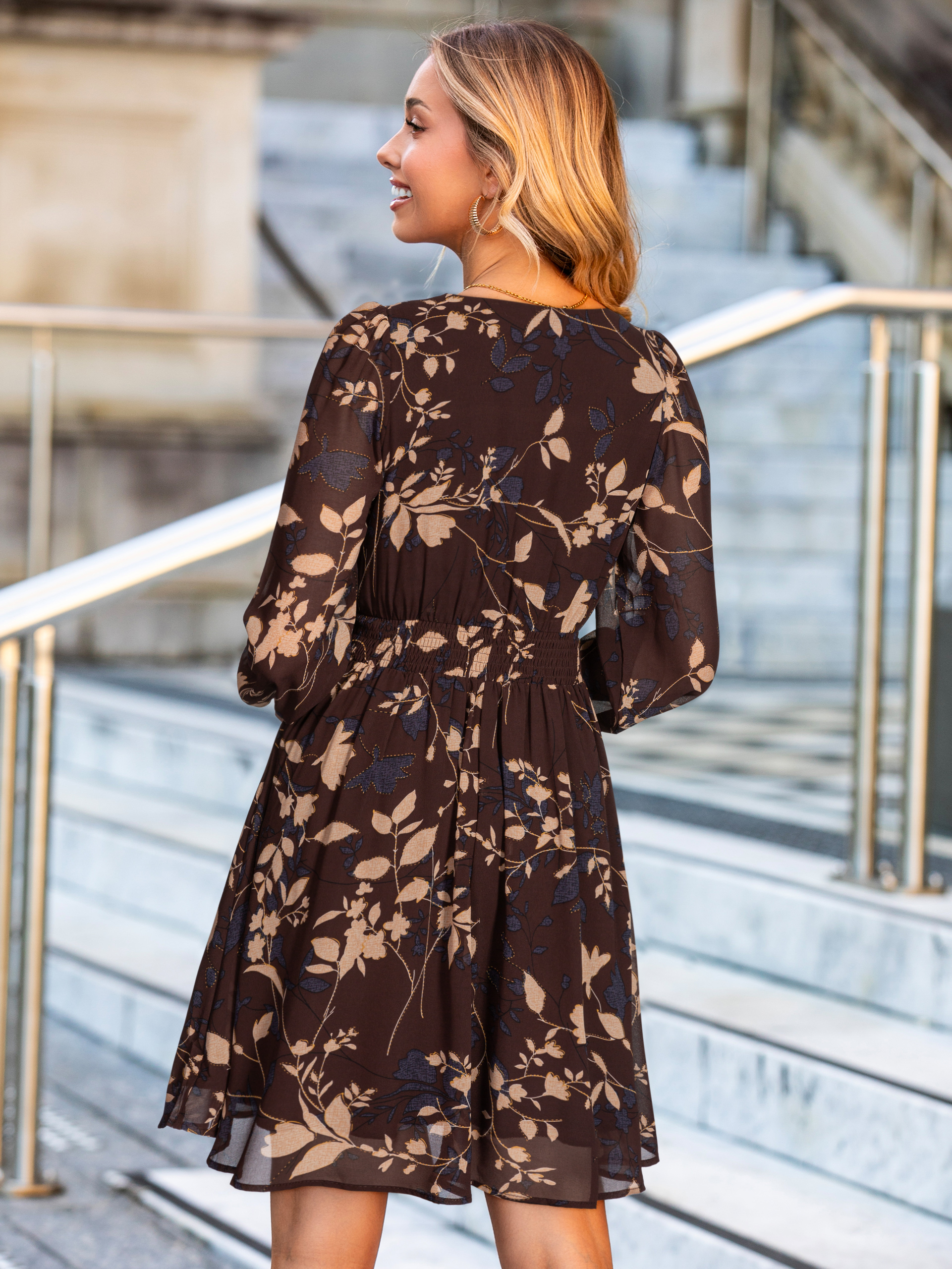 Boho Flowy Floral Chiffon Wedding Guest Mini Dress