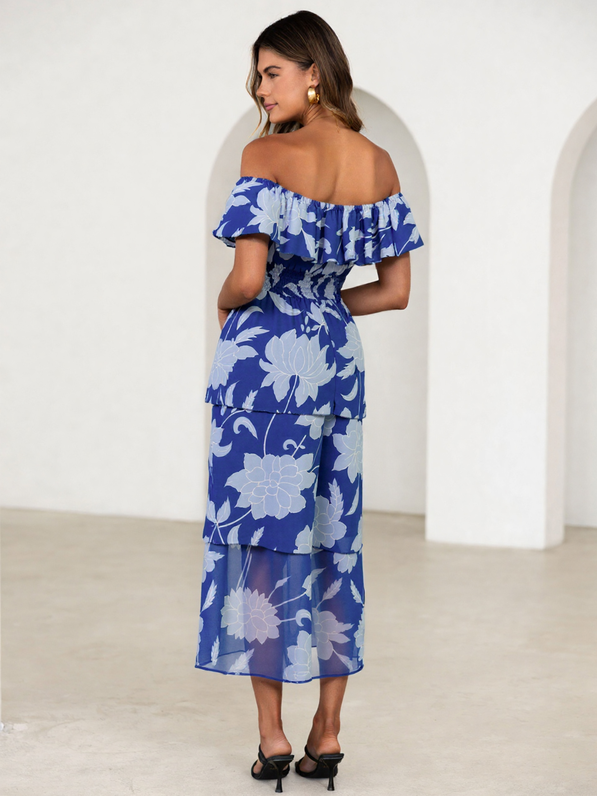 Off Shoulder Multicolor Ruffle Tiered Maxi Dress