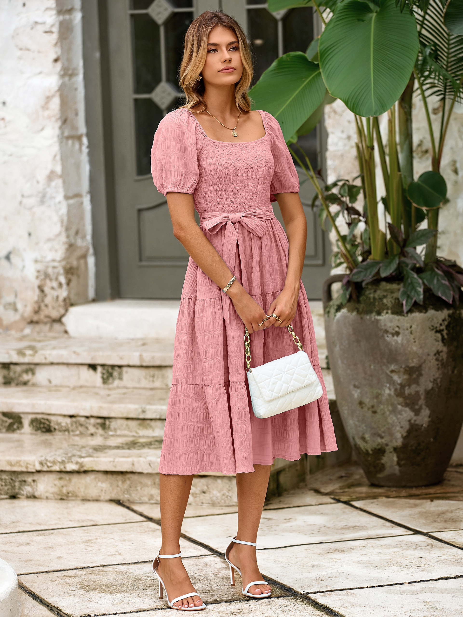 Puff Sleeve Square Neck Boho Maxi Dress