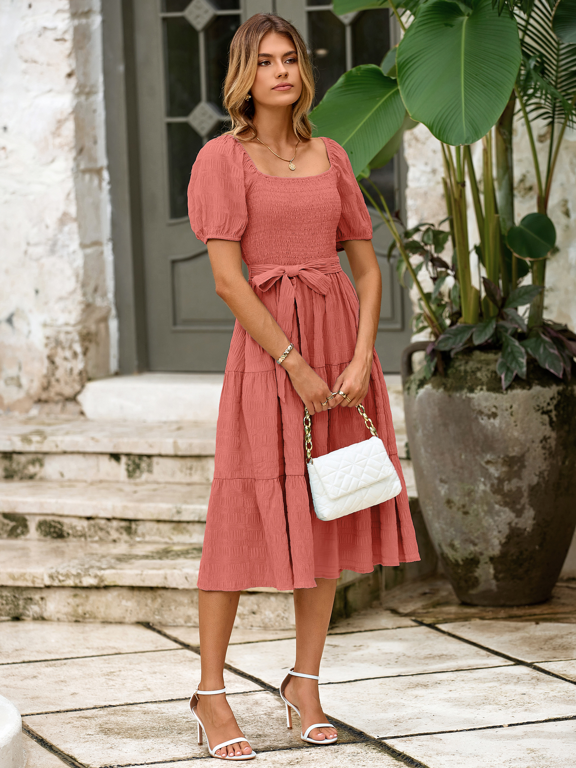 Puff Sleeve Square Neck Boho Maxi Dress