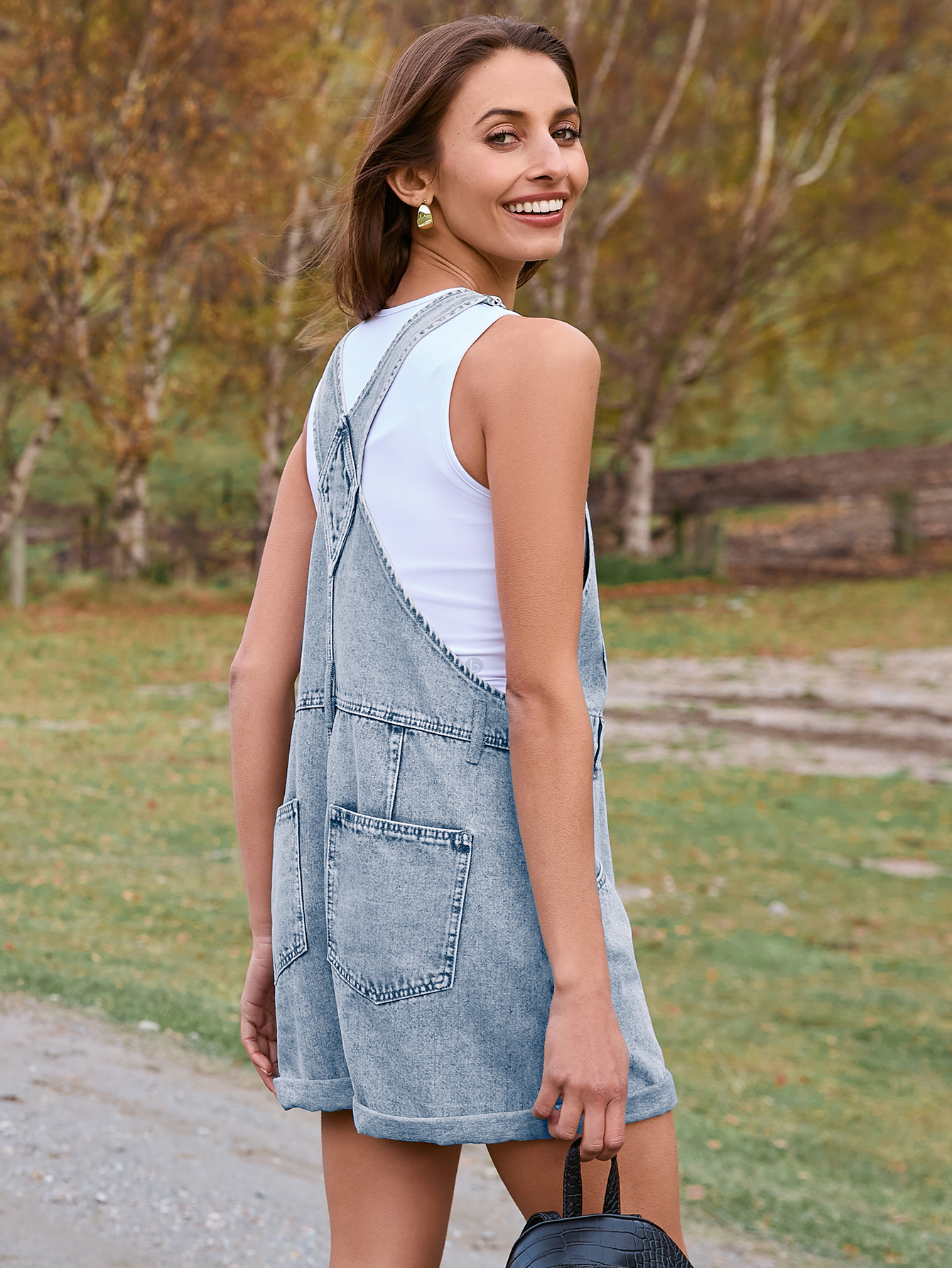 Casual Loose Fit Denim Romper with Pockets
