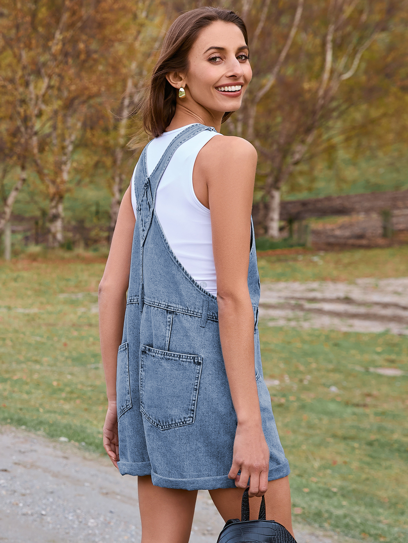 Casual Loose Fit Denim Romper with Pockets