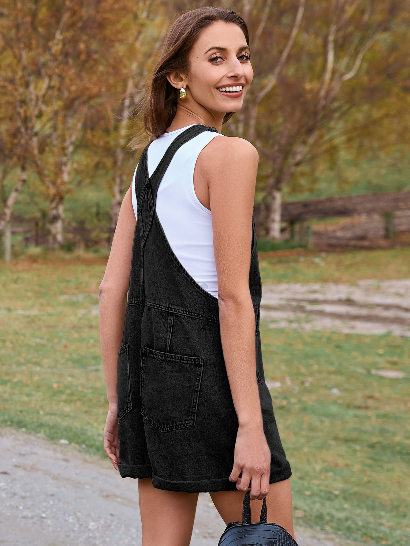 Casual Loose Fit Denim Romper with Pockets